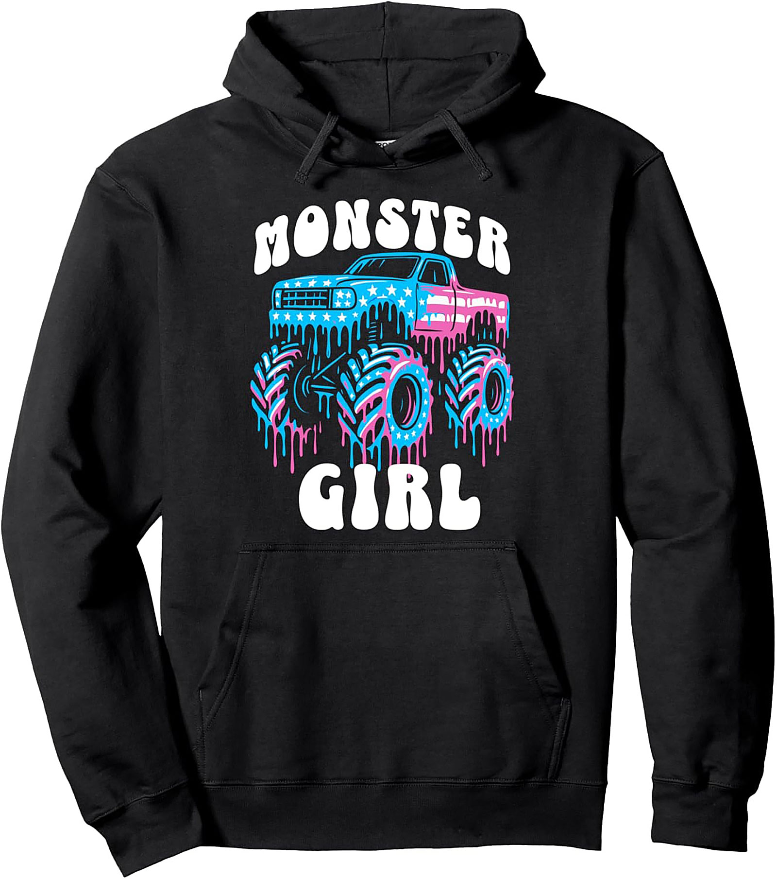 MONSTER GIRL Pullover Hoodie | Patriotic Dripping Monster Truck Graphic
