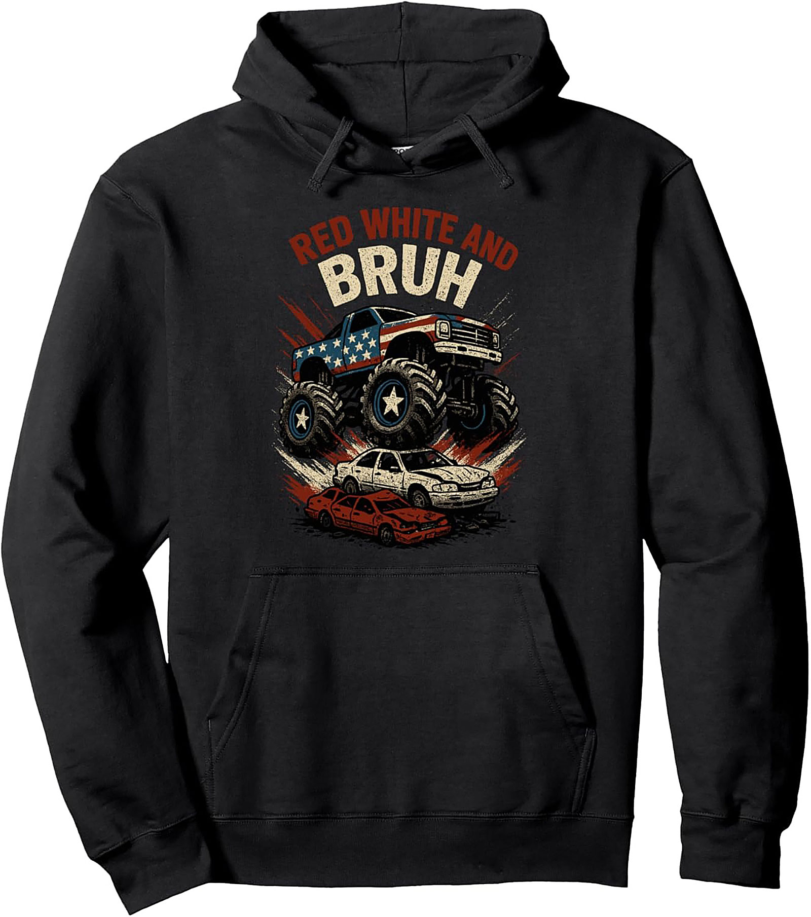 Red White and Bruh Monster Truck Graphic Hoodie | Patriotic Pullover