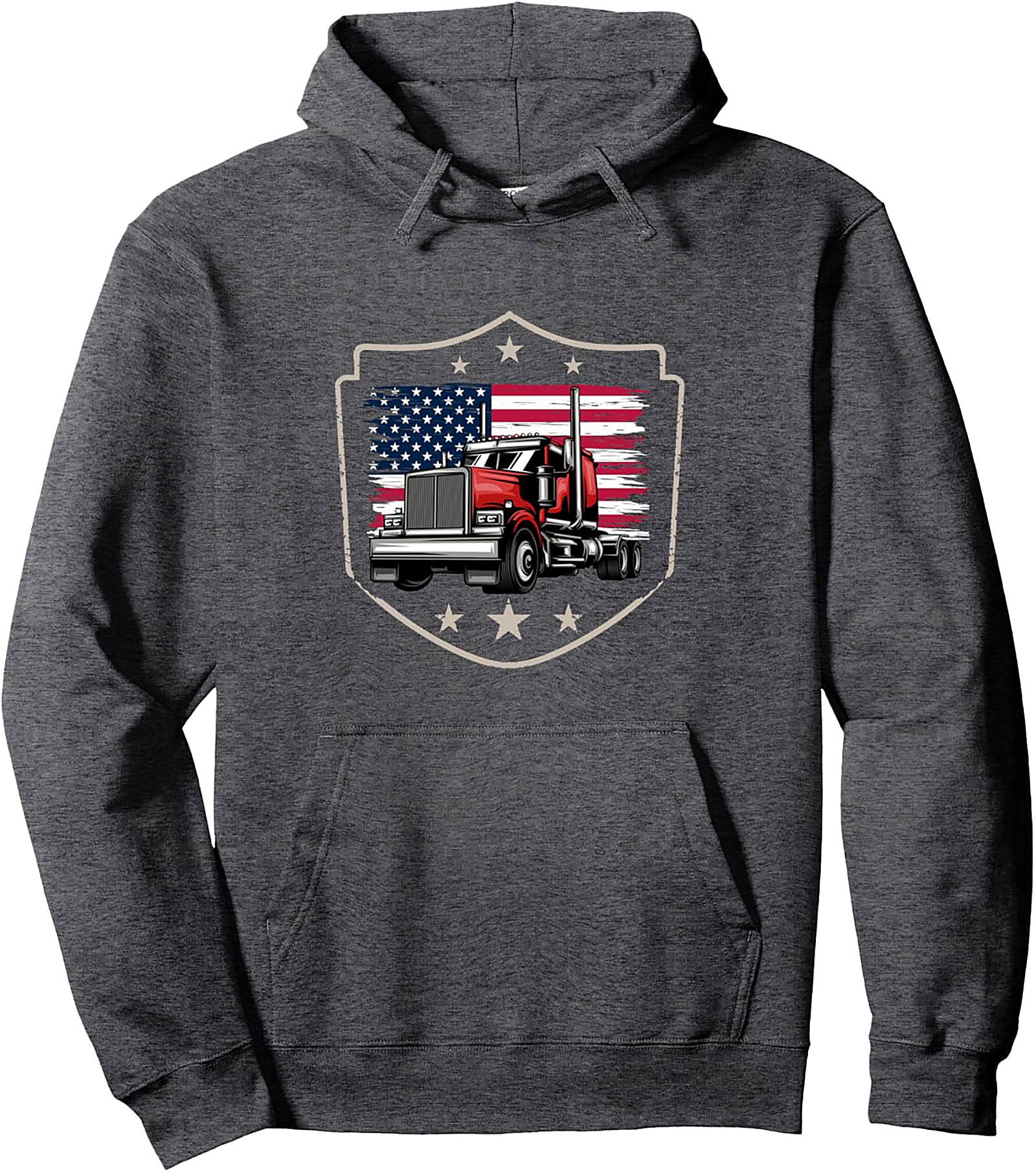 Patriotic Trucker Pullover Hoodie - American Flag Semi Truck Graphic Hoodie