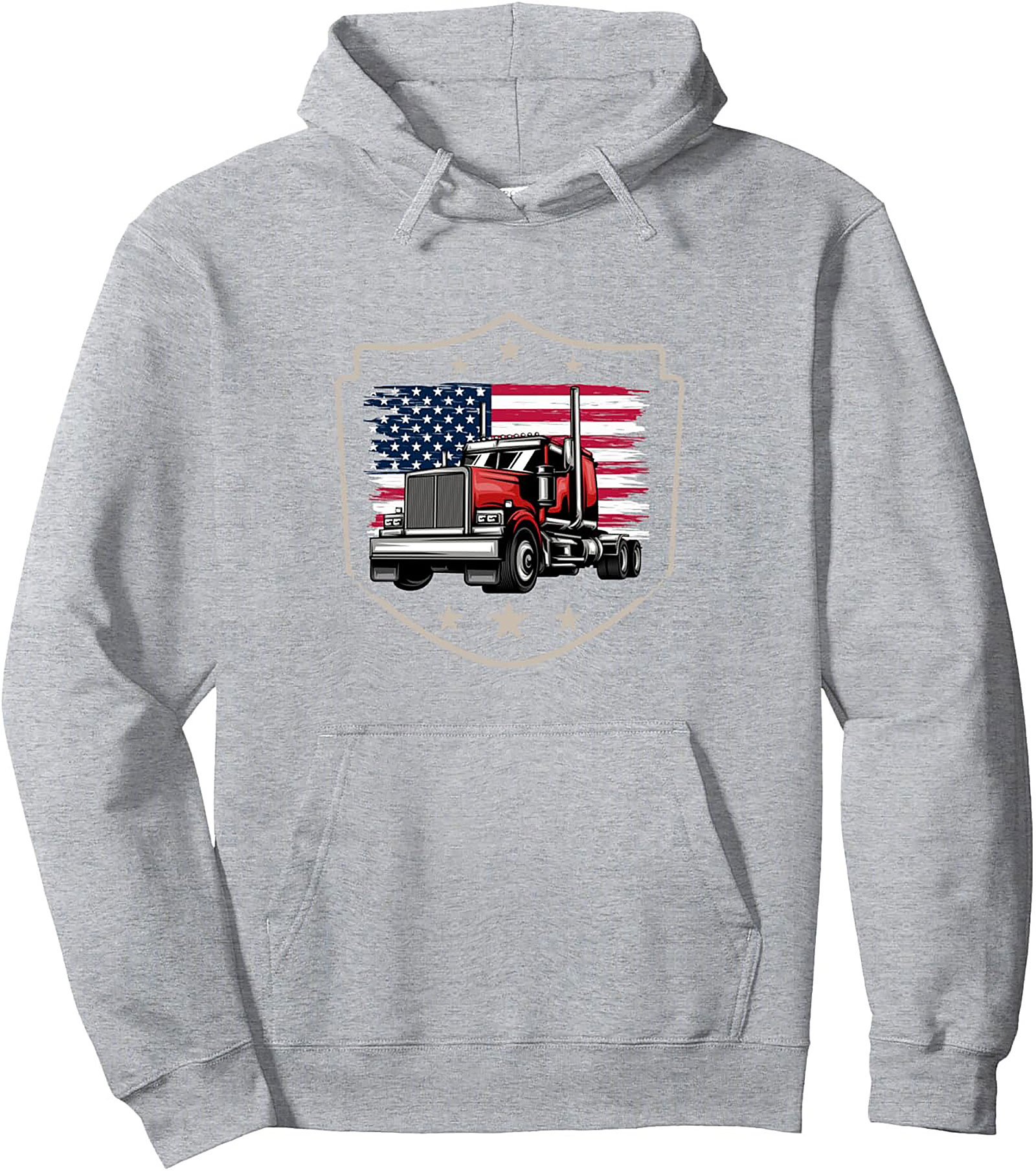 Patriotic Trucker Pullover Hoodie - American Flag Semi Truck Graphic Hoodie
