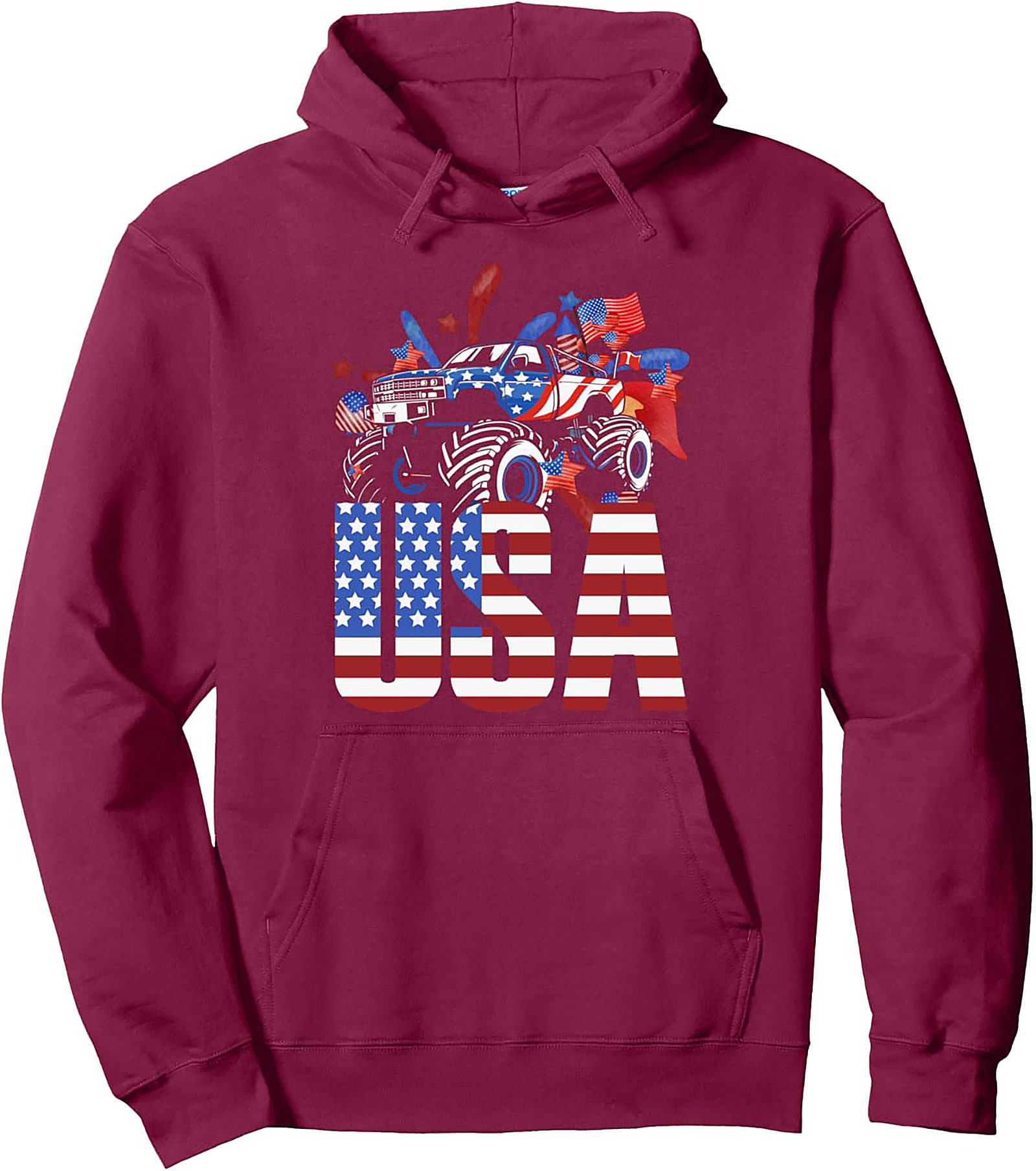 USA Monster Truck Graphic Pullover Hoodie – Patriotic Streetwear