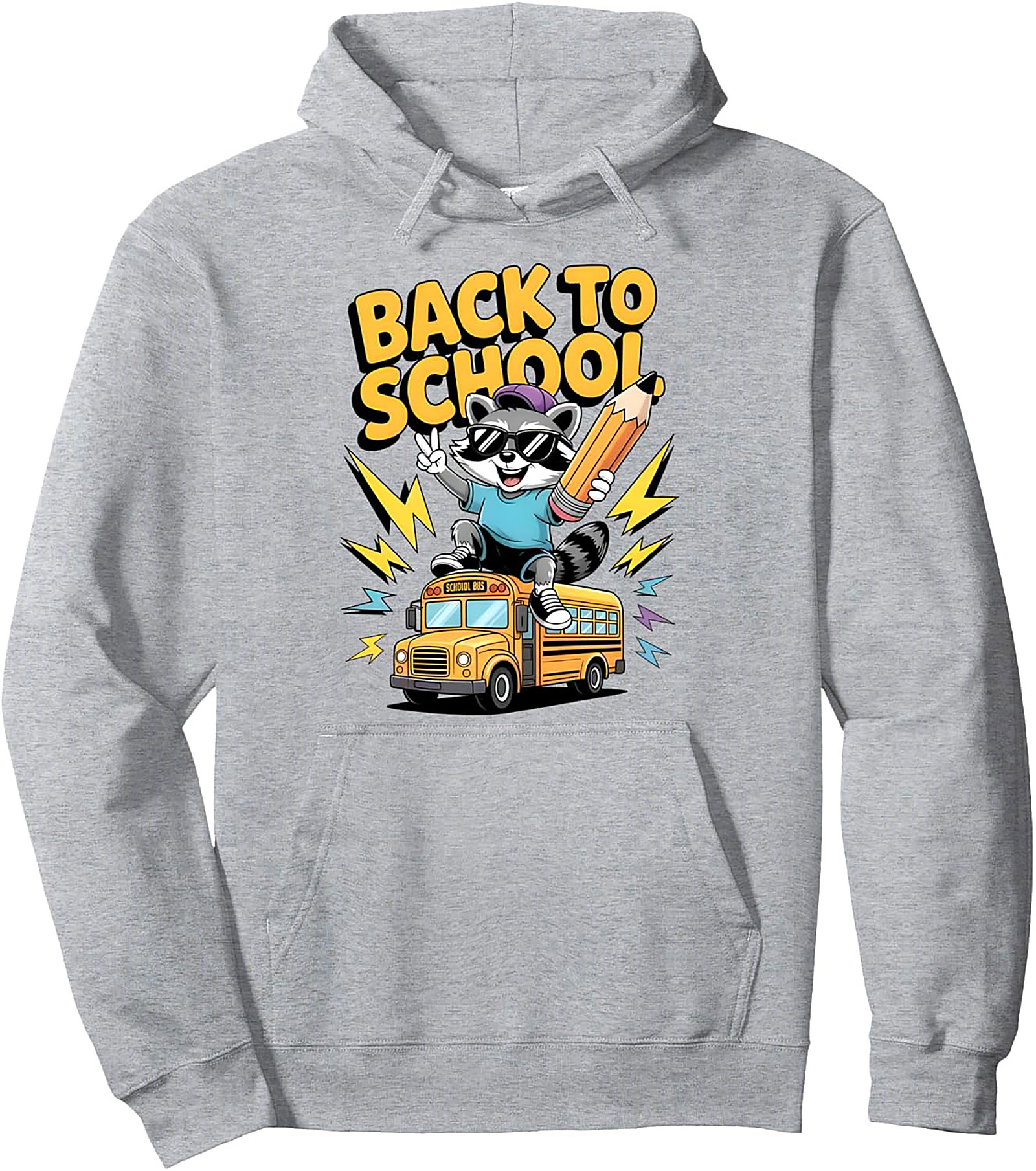 Raccoon Back to School Graphic Hoodie | Cool Bus Rider Pullover