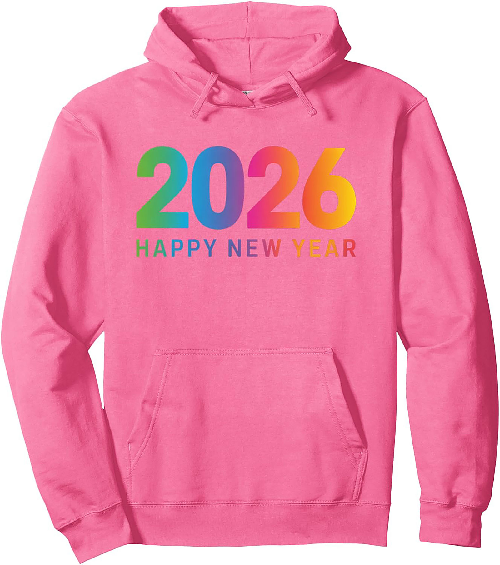 2026 Happy New Year Pullover Hoodie Rainbow Graphic