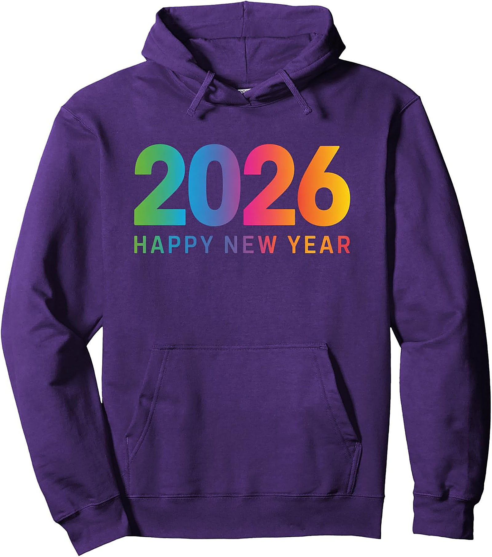 2026 Happy New Year Pullover Hoodie Rainbow Graphic