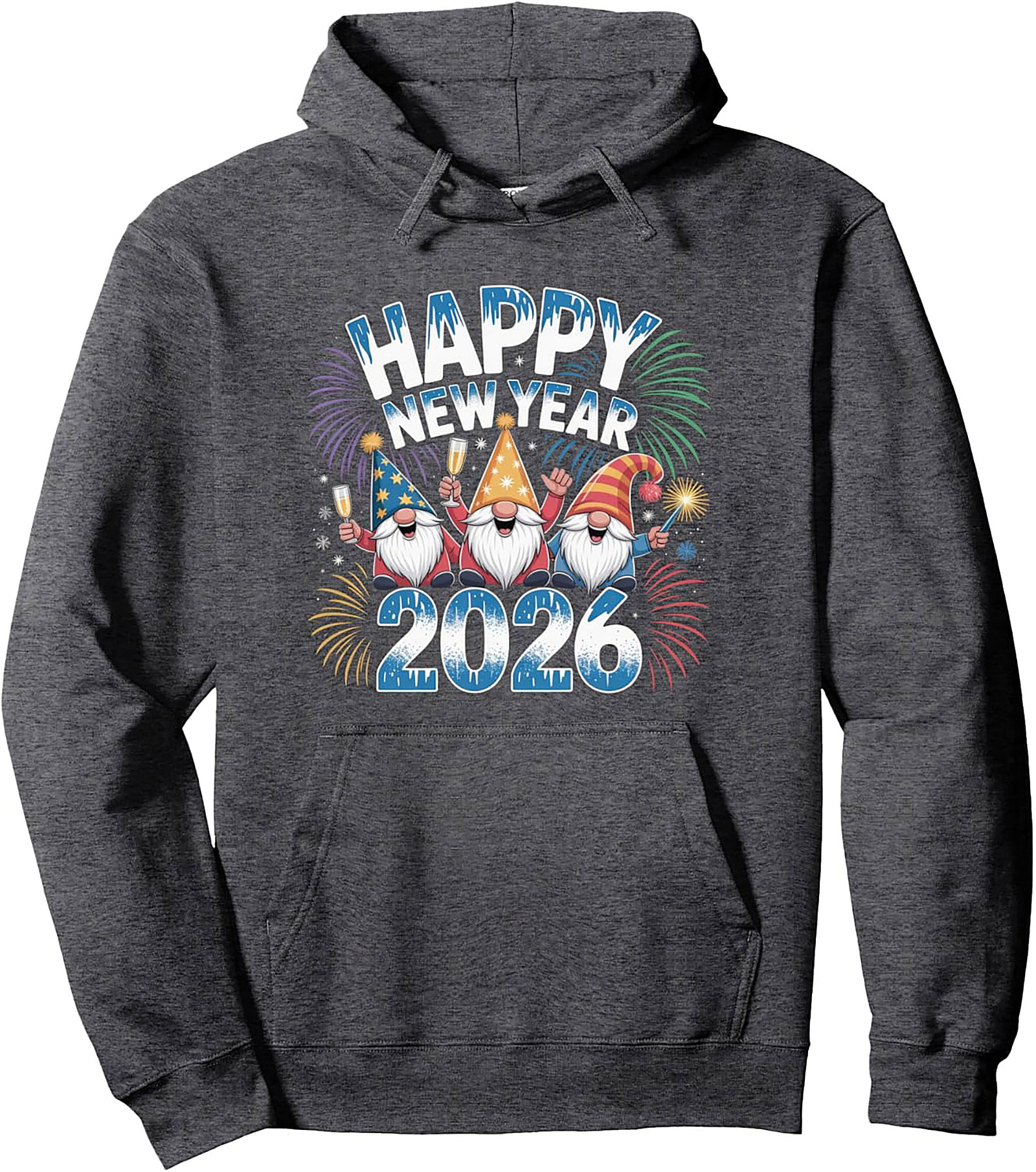 New Year Gnomes Pullover Hoodie 2026 Festive Graphic