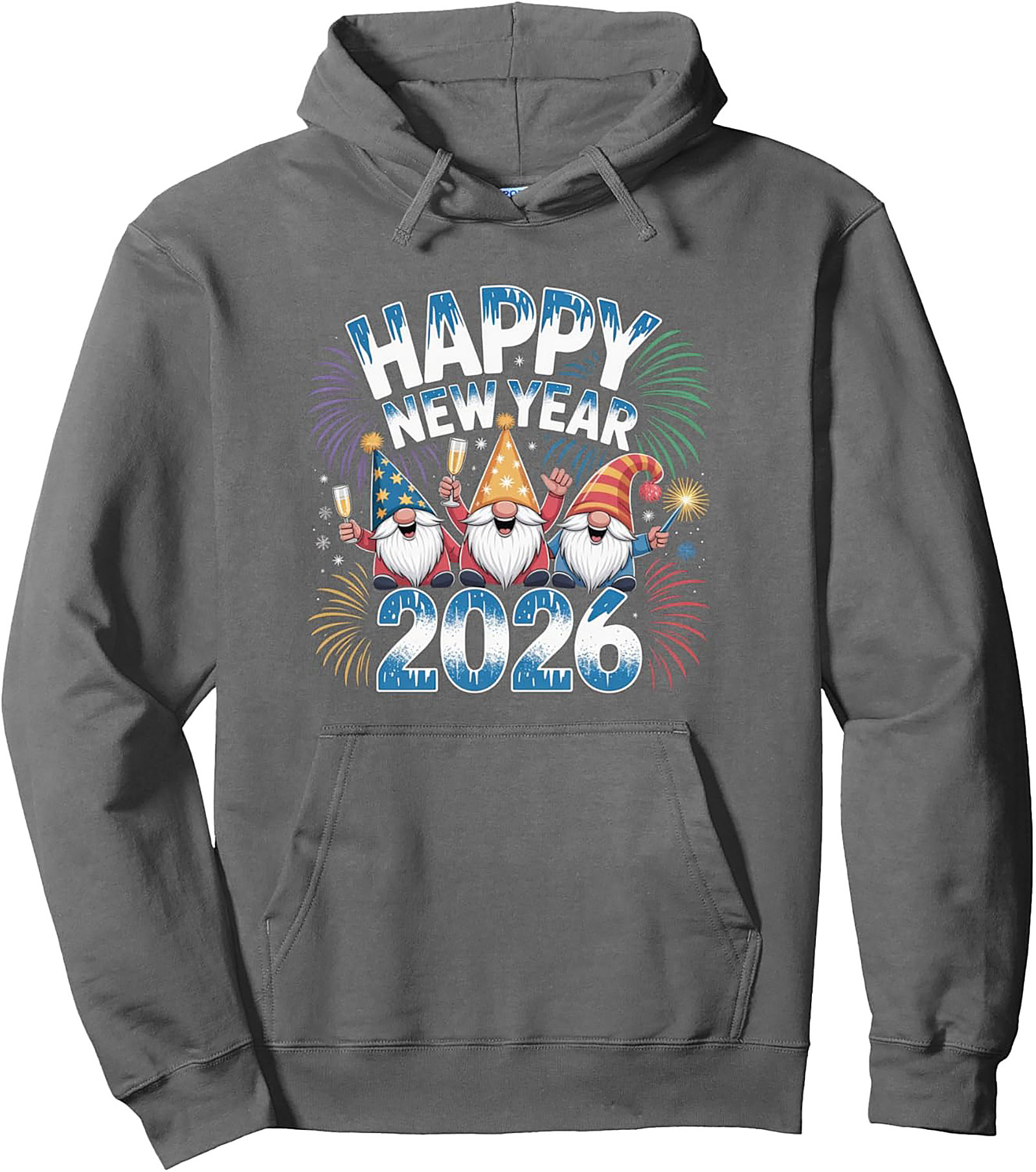 New Year Gnomes Pullover Hoodie 2026 Festive Graphic