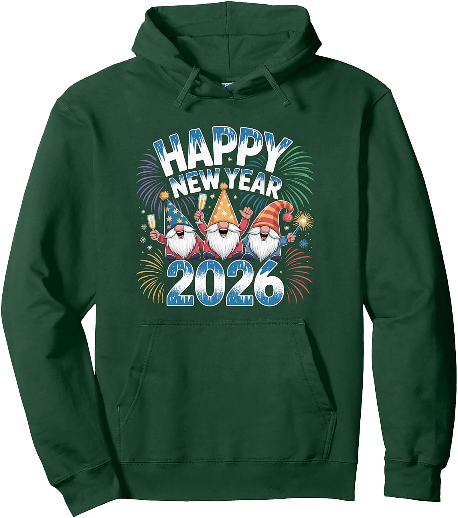 New Year Gnomes Pullover Hoodie 2026 Festive Graphic