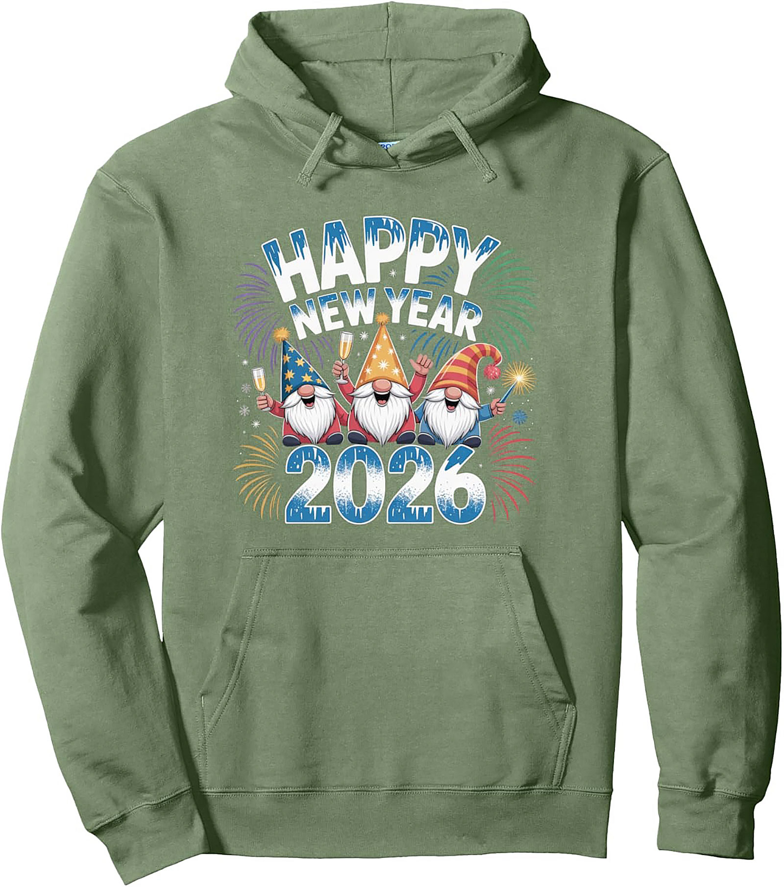 New Year Gnomes Pullover Hoodie 2026 Festive Graphic