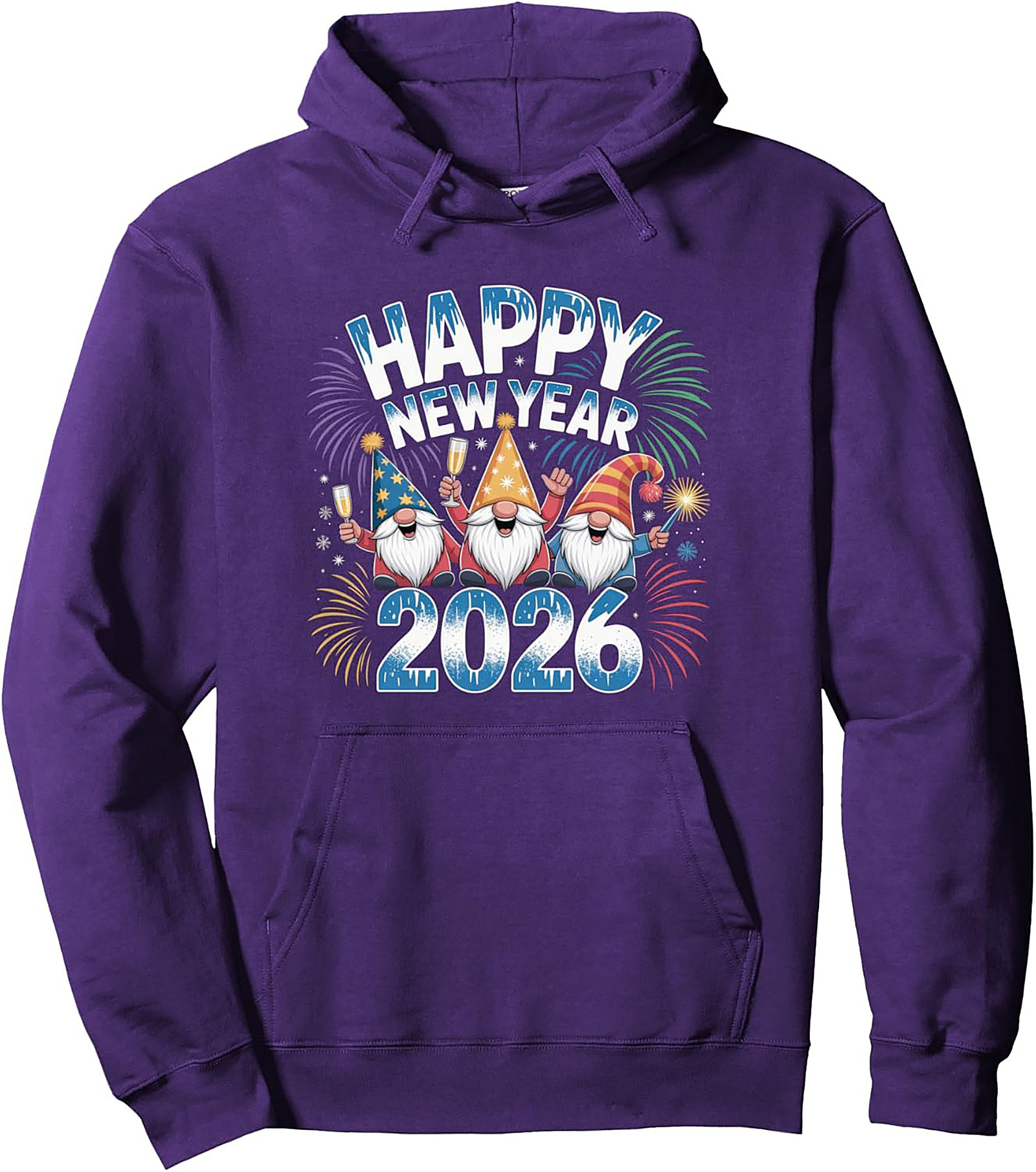 New Year Gnomes Pullover Hoodie 2026 Festive Graphic