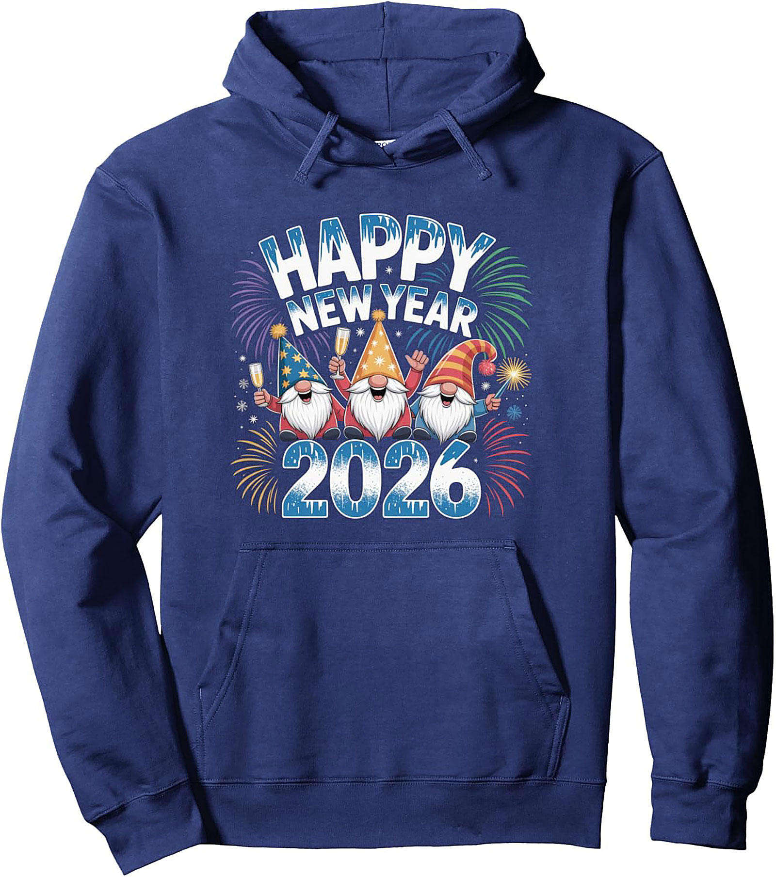 New Year Gnomes Pullover Hoodie 2026 Festive Graphic