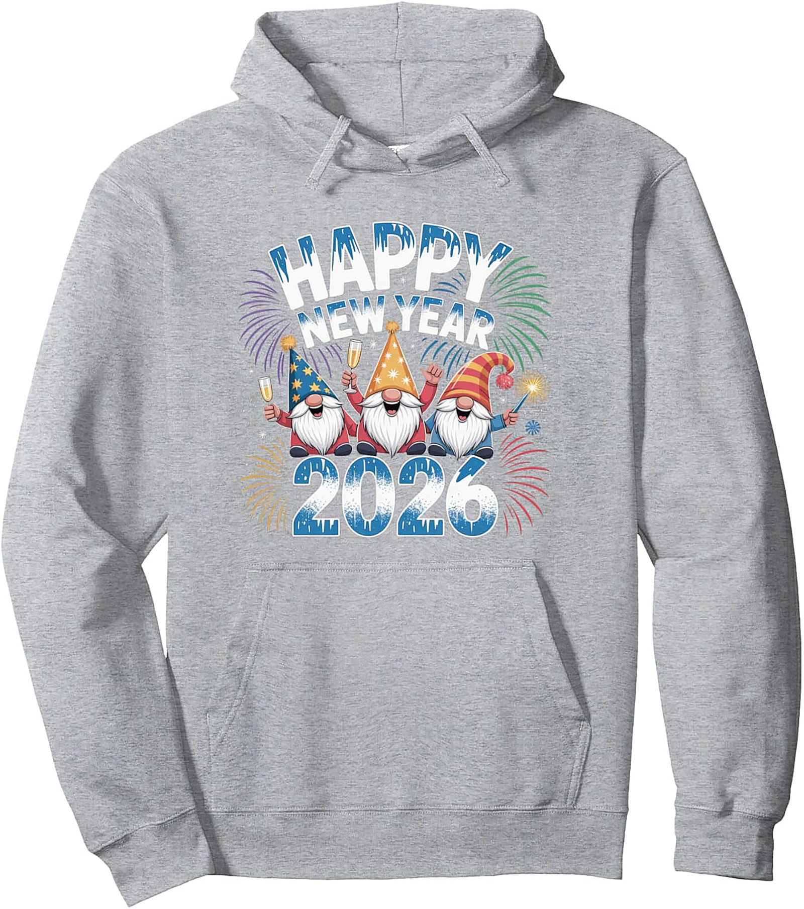 New Year Gnomes Pullover Hoodie 2026 Festive Graphic