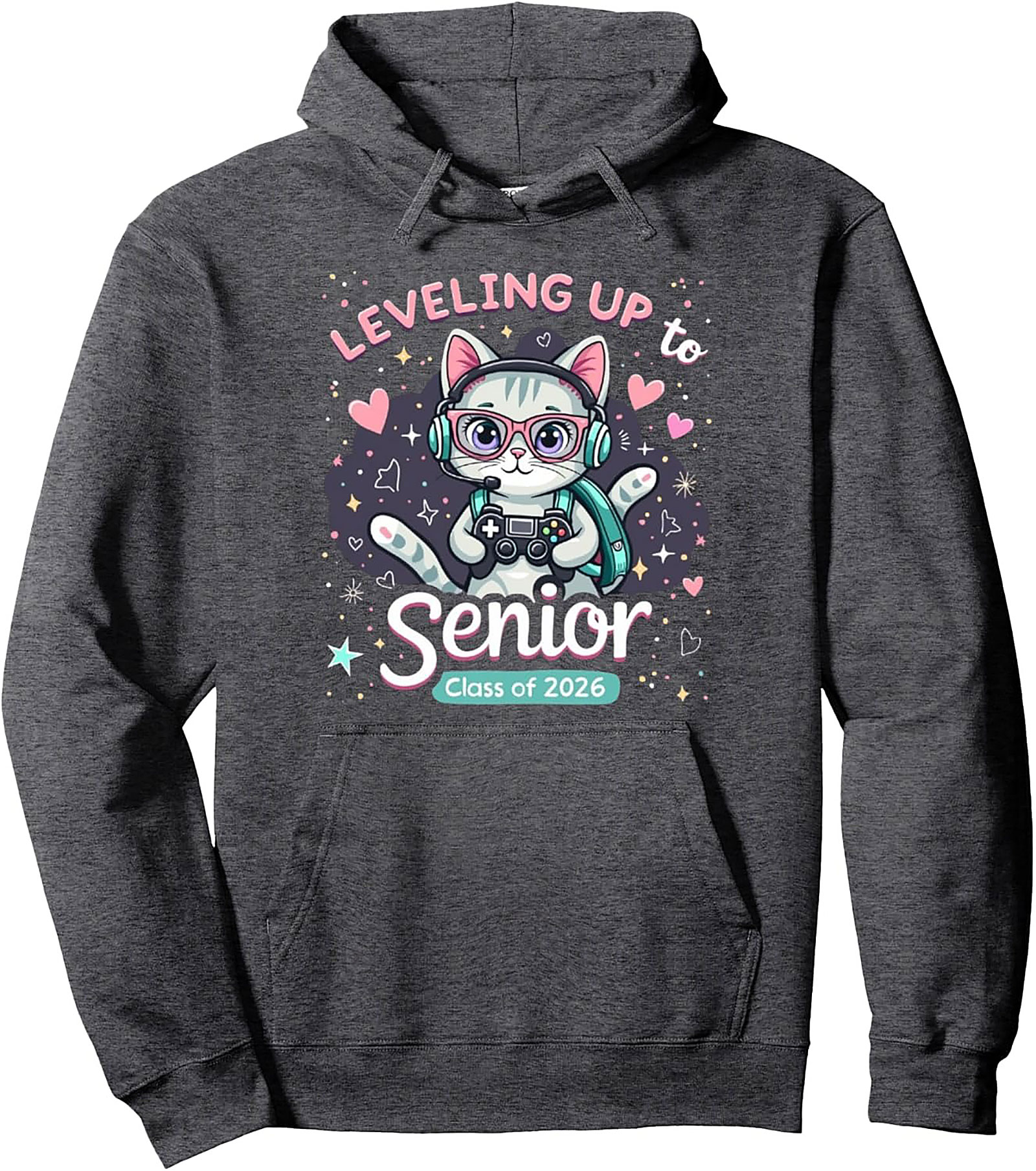 Level Up Senior 2026 Gamer Cat Pullover Hoodie