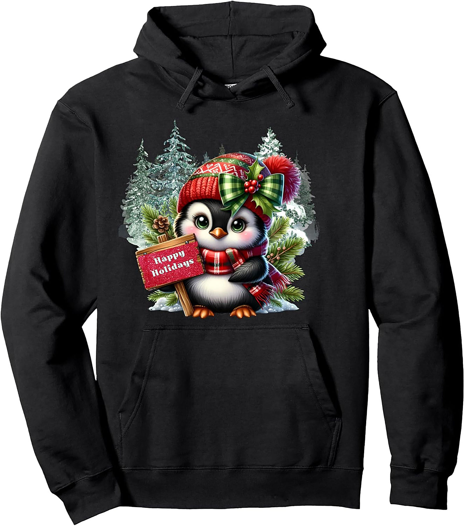 Cute Holiday Penguin Pullover Hoodie Christmas Graphic