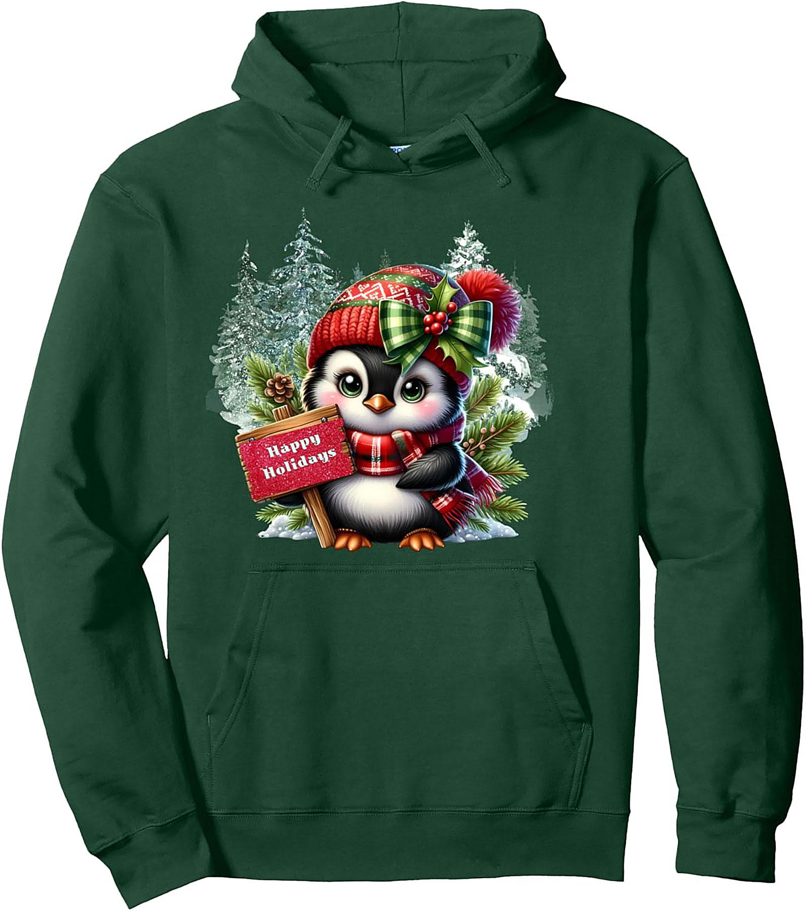Cute Holiday Penguin Pullover Hoodie Christmas Graphic