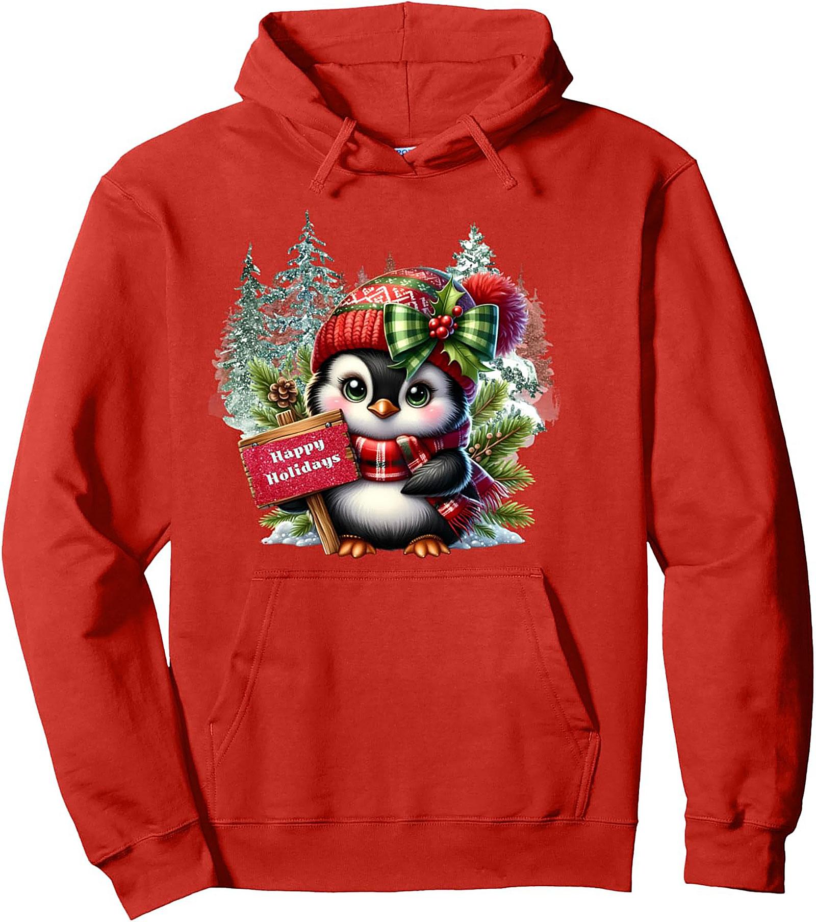 Cute Holiday Penguin Pullover Hoodie Christmas Graphic