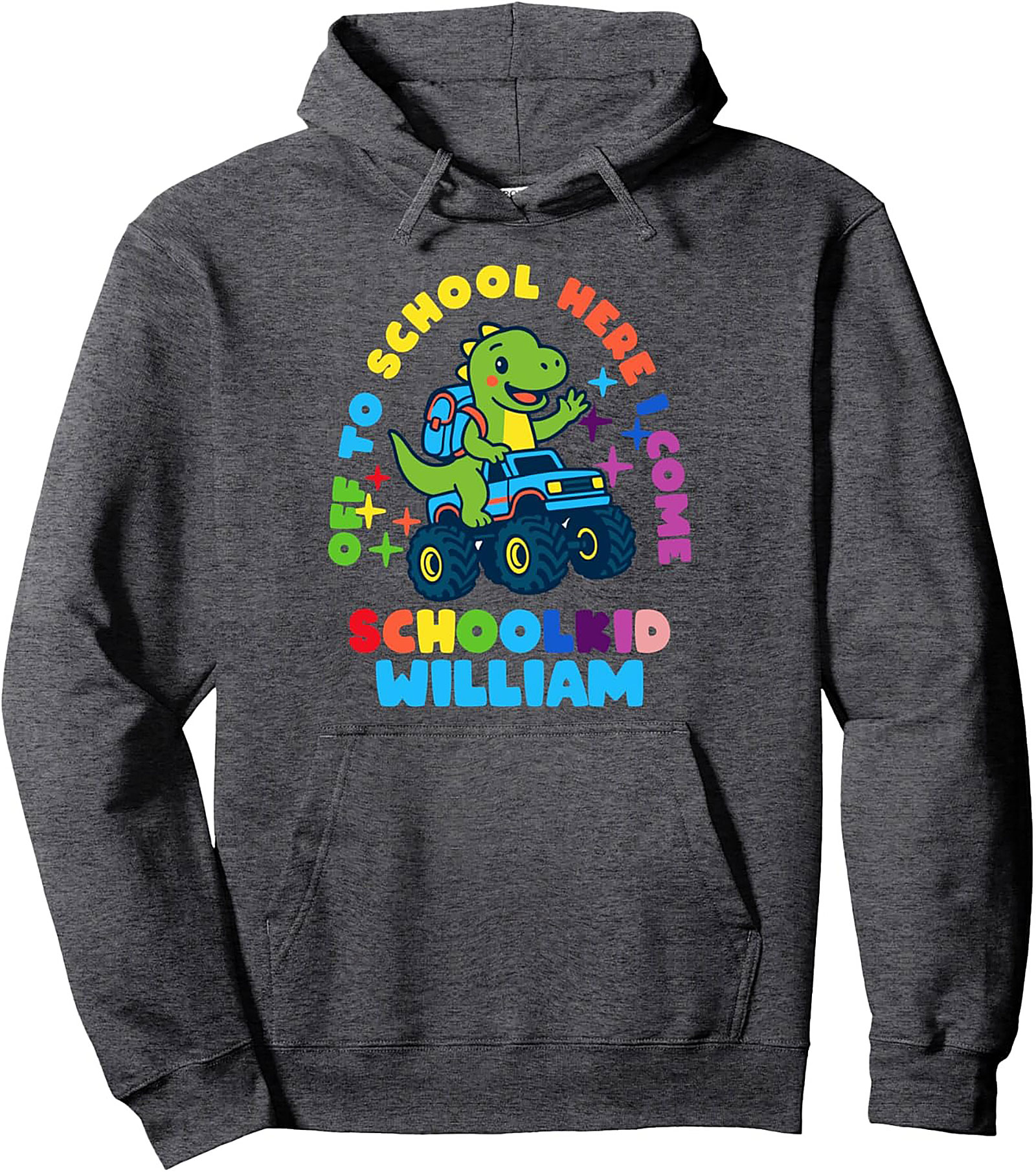 Personalized Back to School Pullover Hoodie - Dinosaur Monster Truck