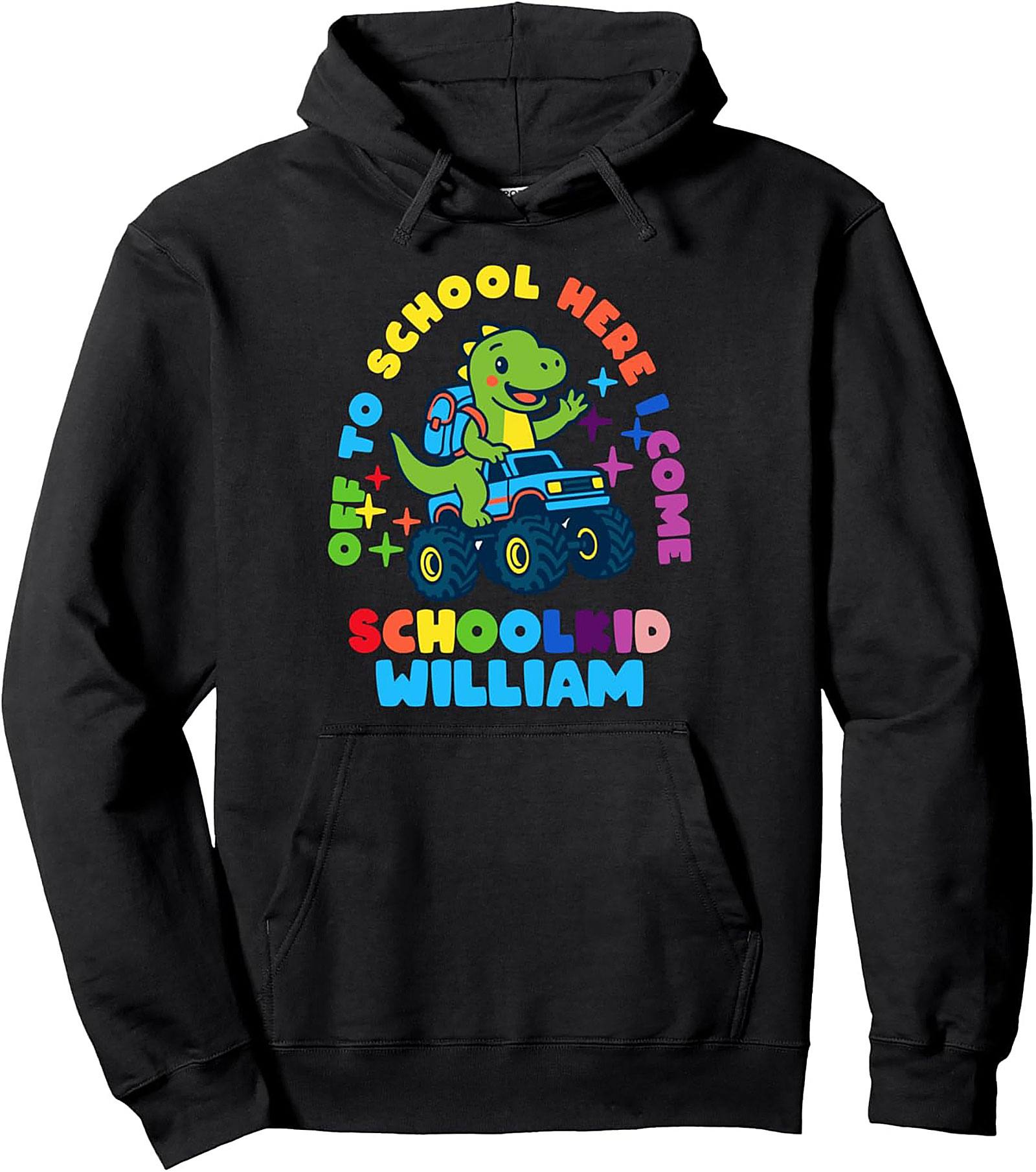Personalized Back to School Pullover Hoodie - Dinosaur Monster Truck