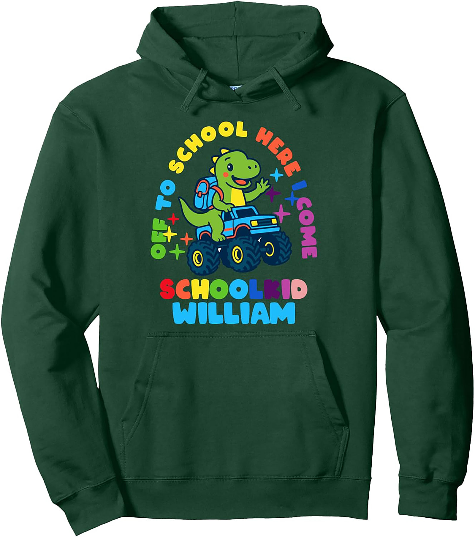 Personalized Back to School Pullover Hoodie - Dinosaur Monster Truck