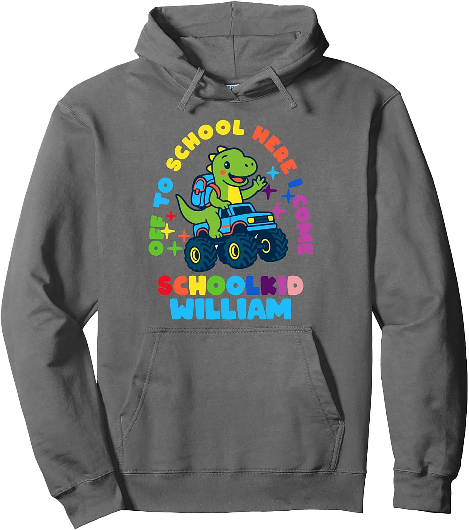 Personalized Back to School Pullover Hoodie - Dinosaur Monster Truck