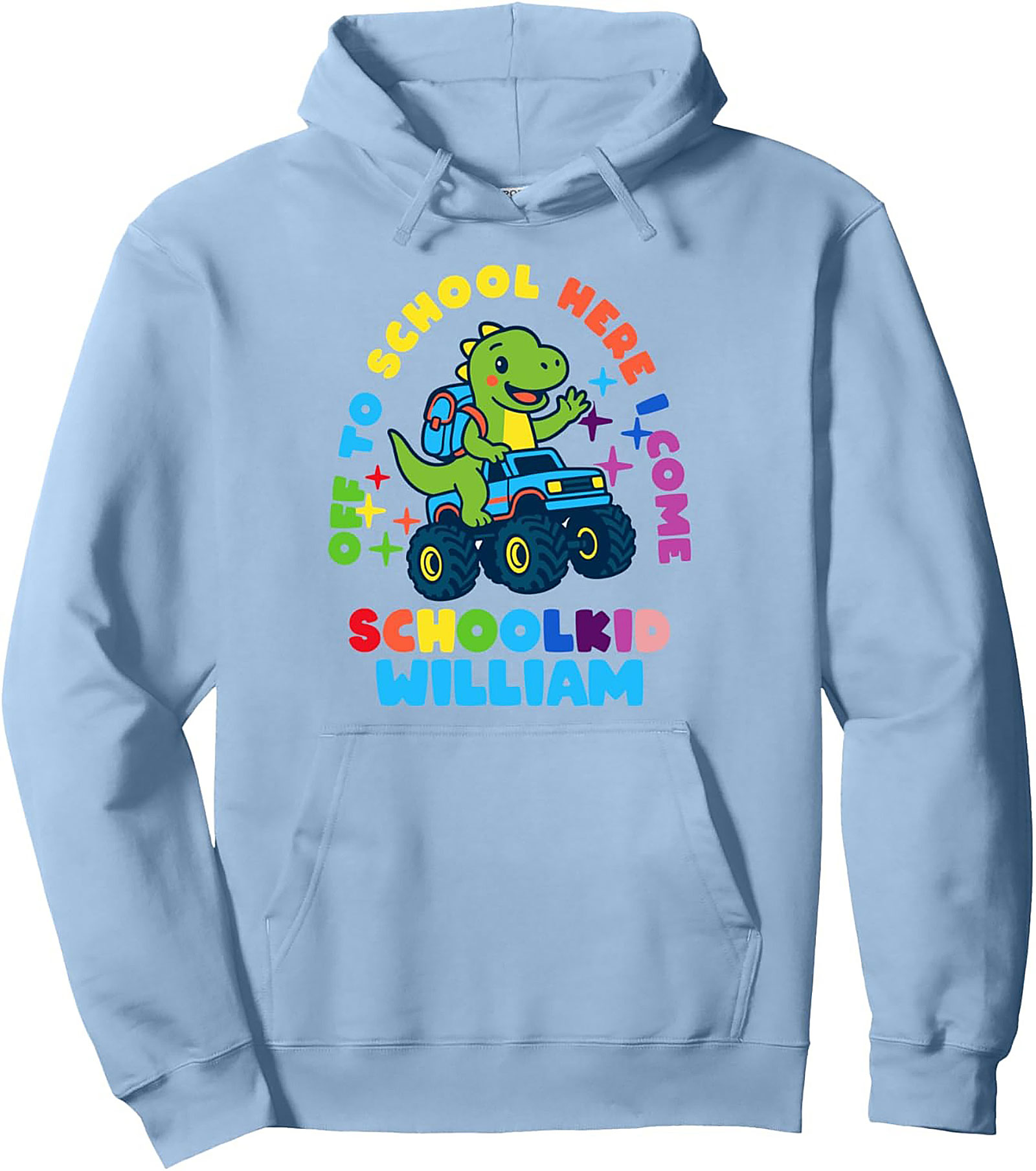 Personalized Back to School Pullover Hoodie - Dinosaur Monster Truck