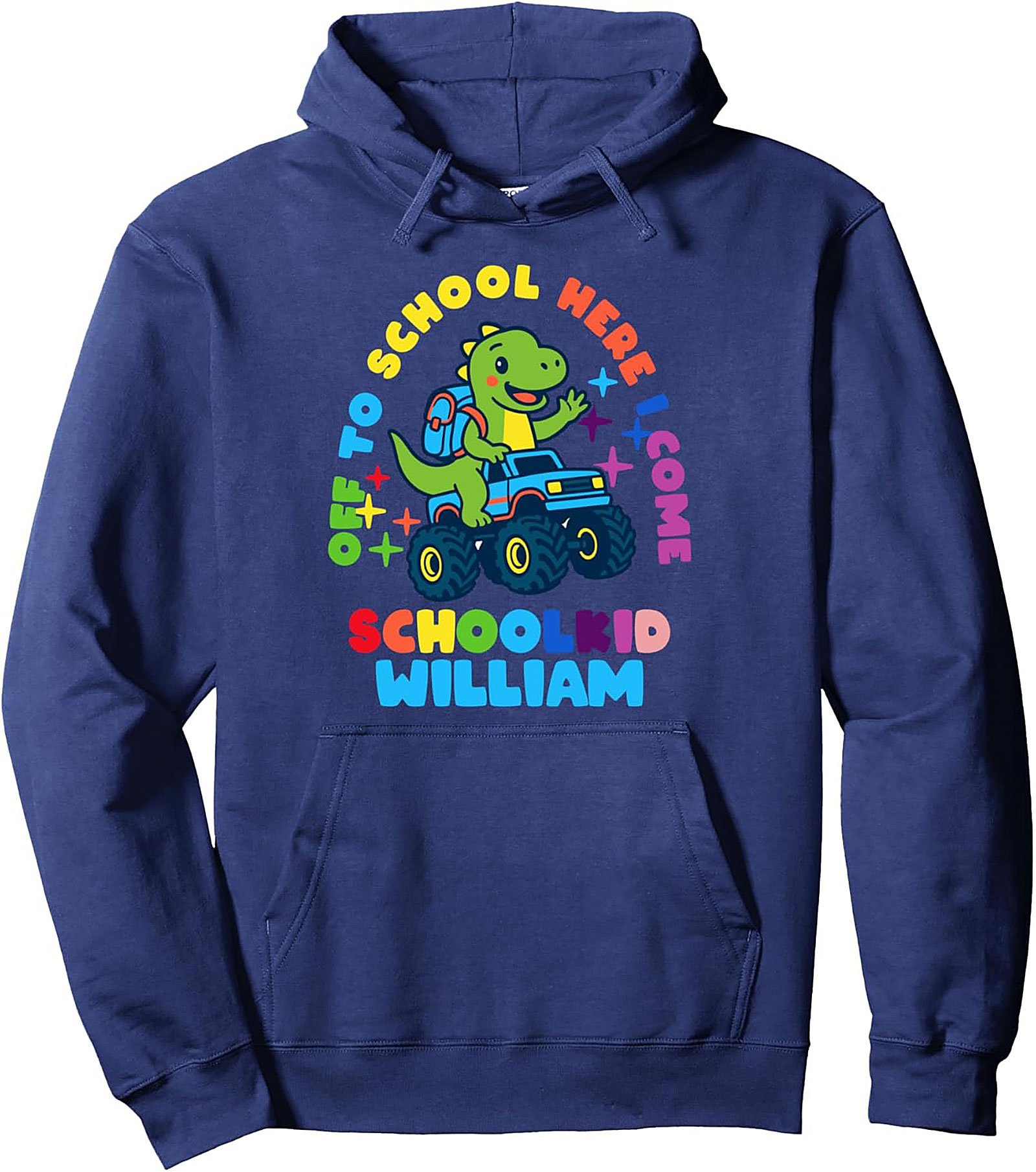 Personalized Back to School Pullover Hoodie - Dinosaur Monster Truck