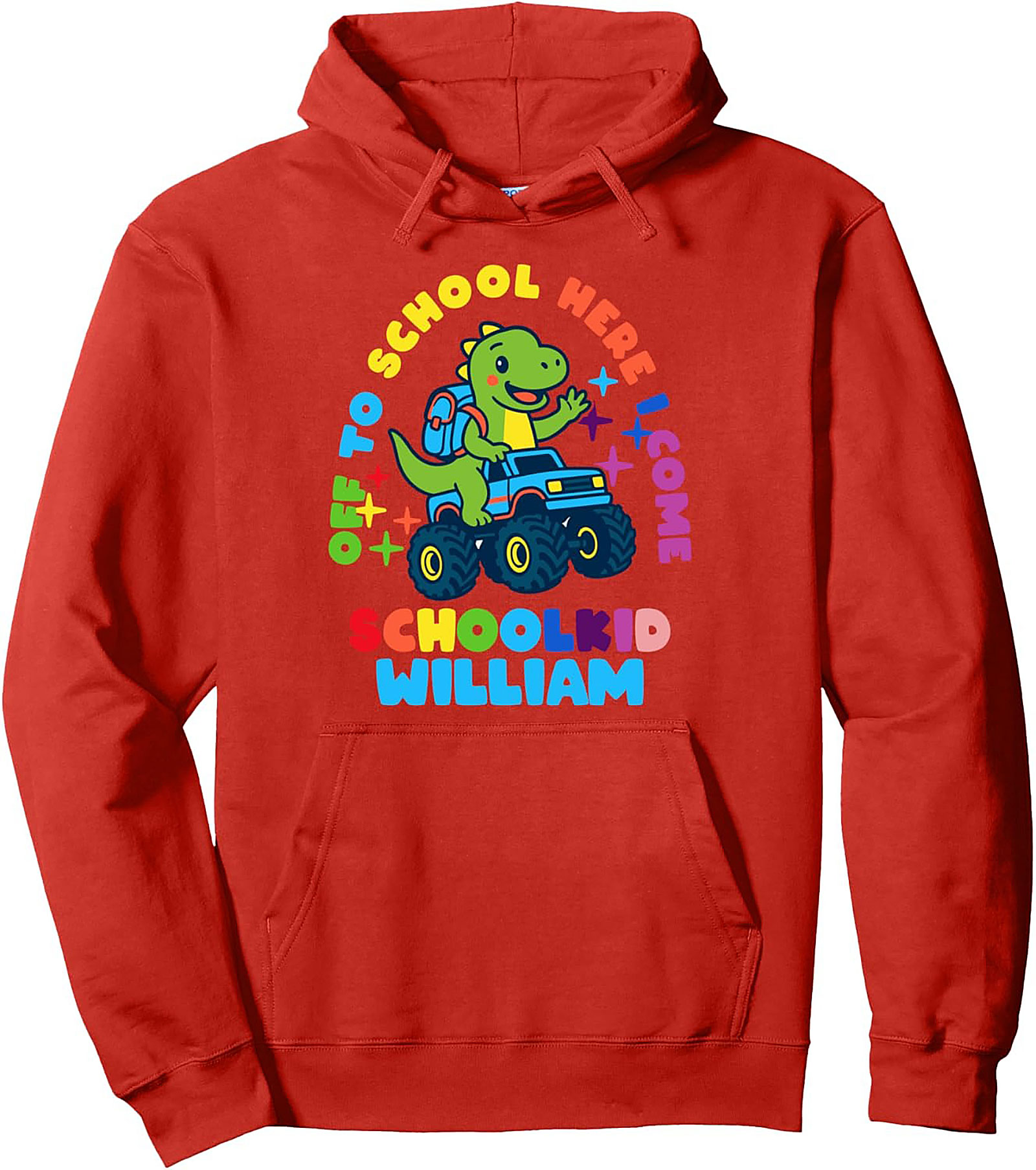 Personalized Back to School Pullover Hoodie - Dinosaur Monster Truck