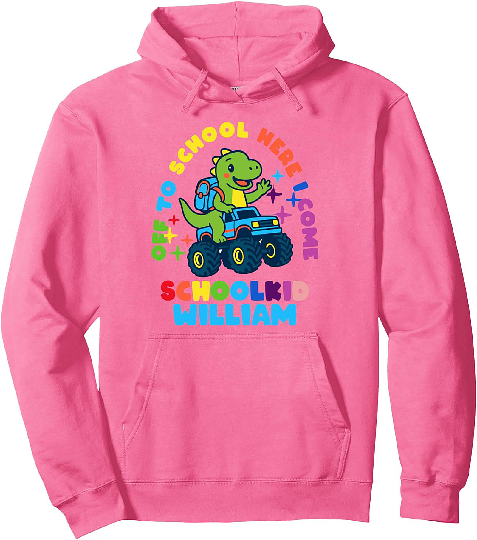 Personalized Back to School Pullover Hoodie - Dinosaur Monster Truck