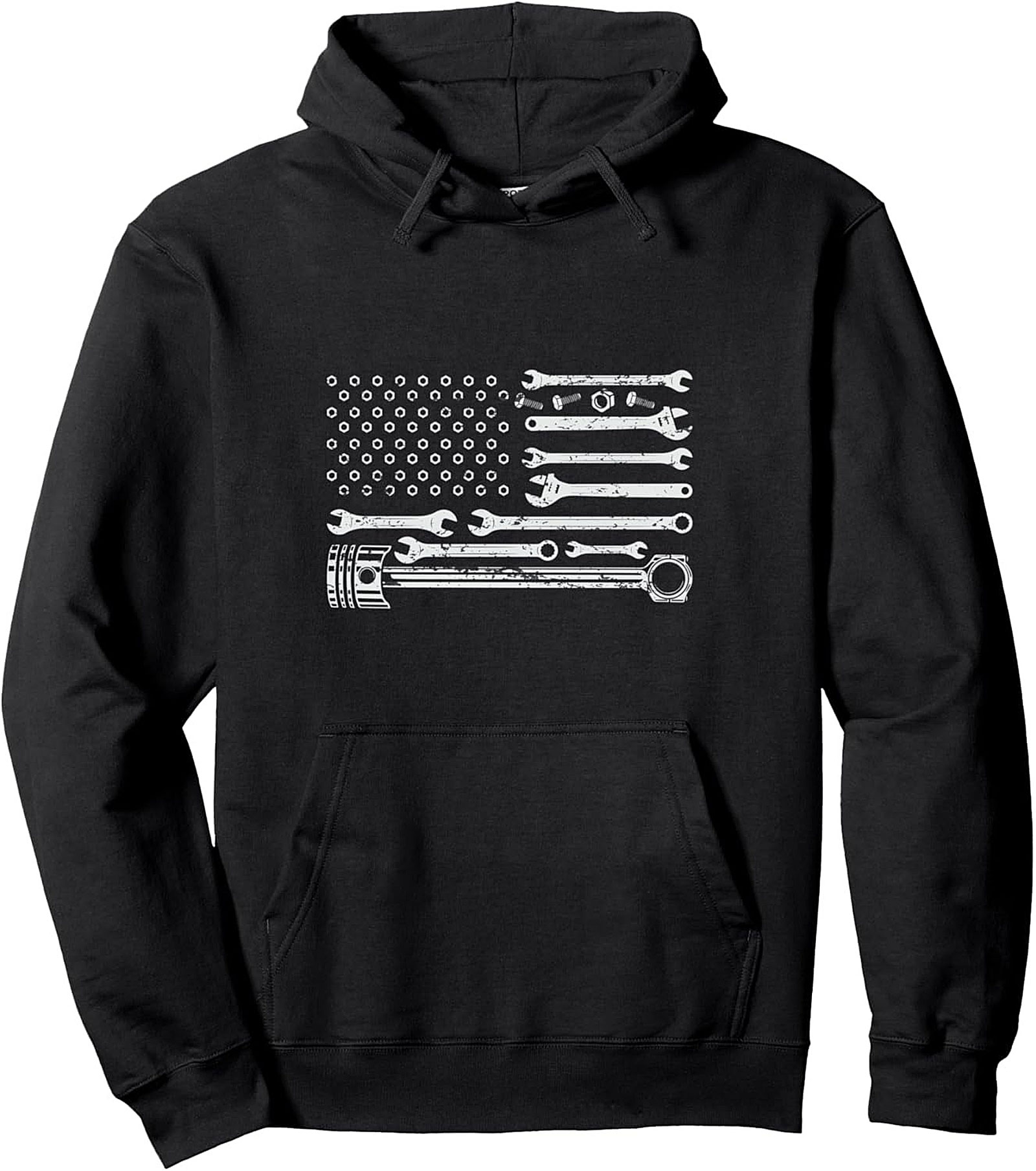 Mechanic American Flag Pullover Hoodie Wrench Design