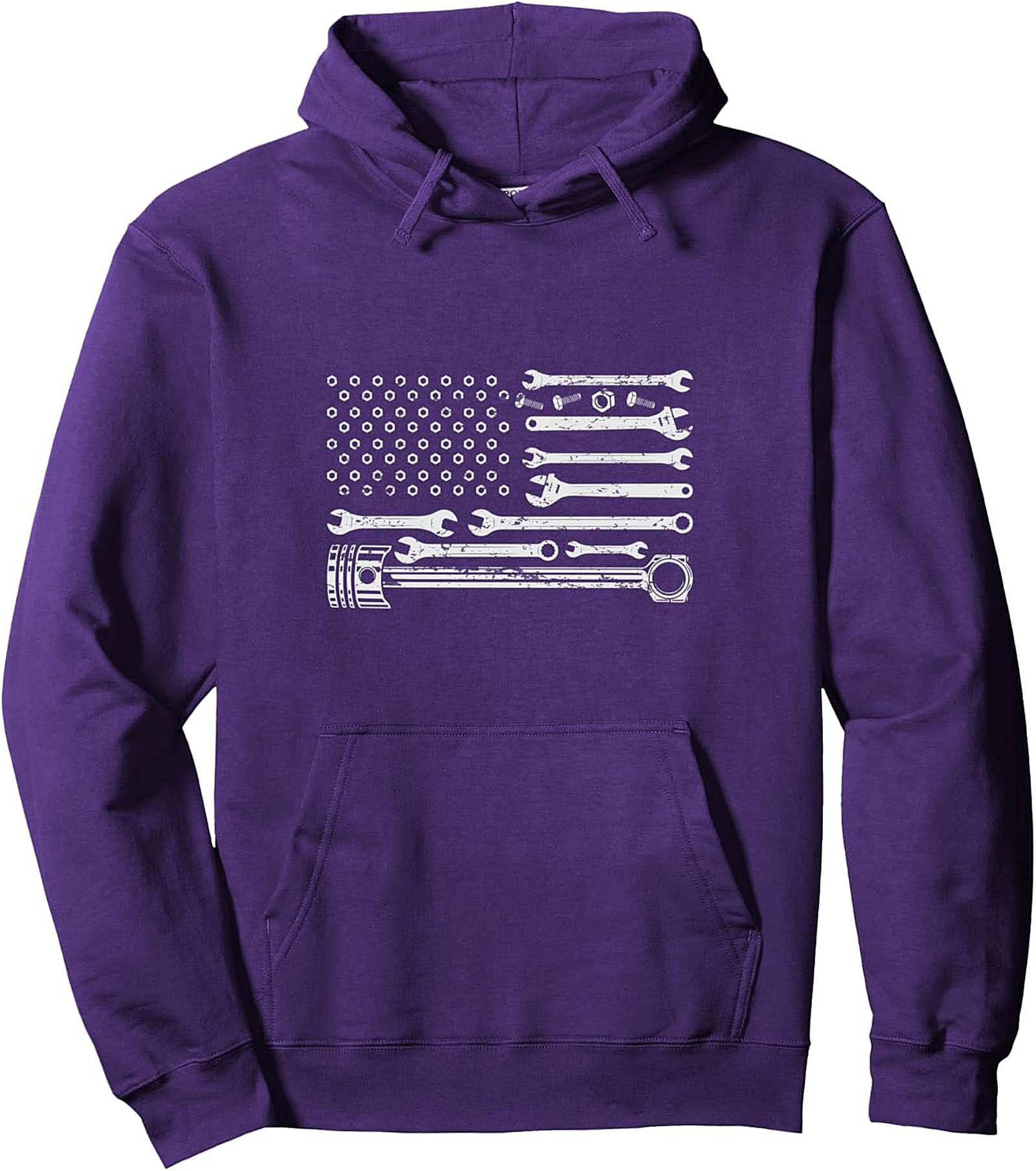 Mechanic American Flag Pullover Hoodie Wrench Design