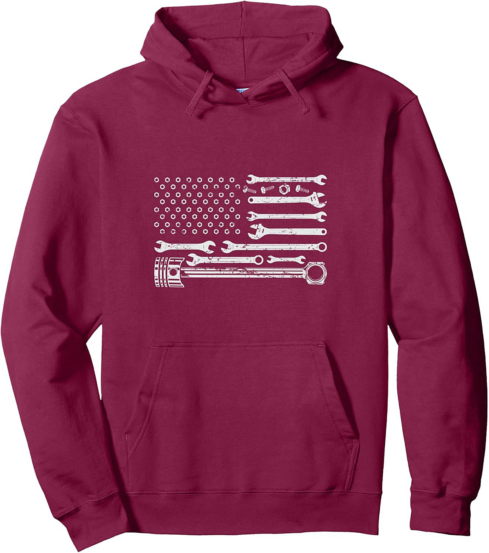 Mechanic American Flag Pullover Hoodie Wrench Design
