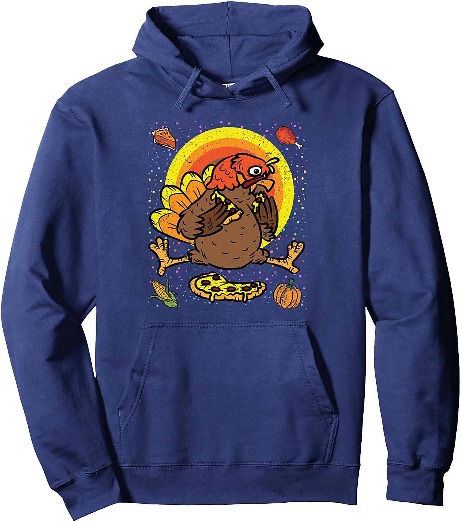 Funny Turkey Pizza Thanksgiving Graphic Pullover Hoodie