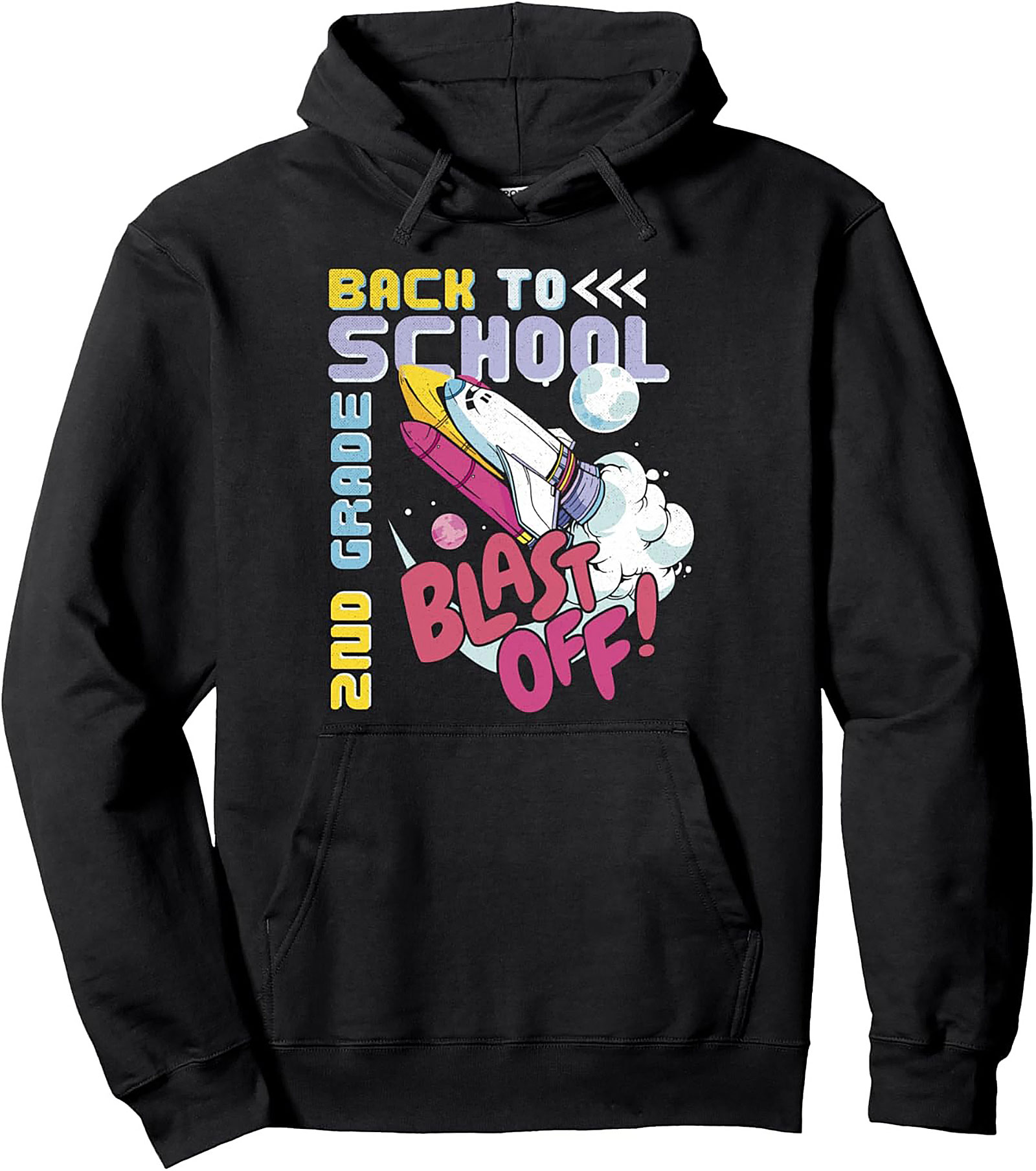 2nd Grade Blast Off Graphic Hoodie | Back to School Space Rocket Pullover