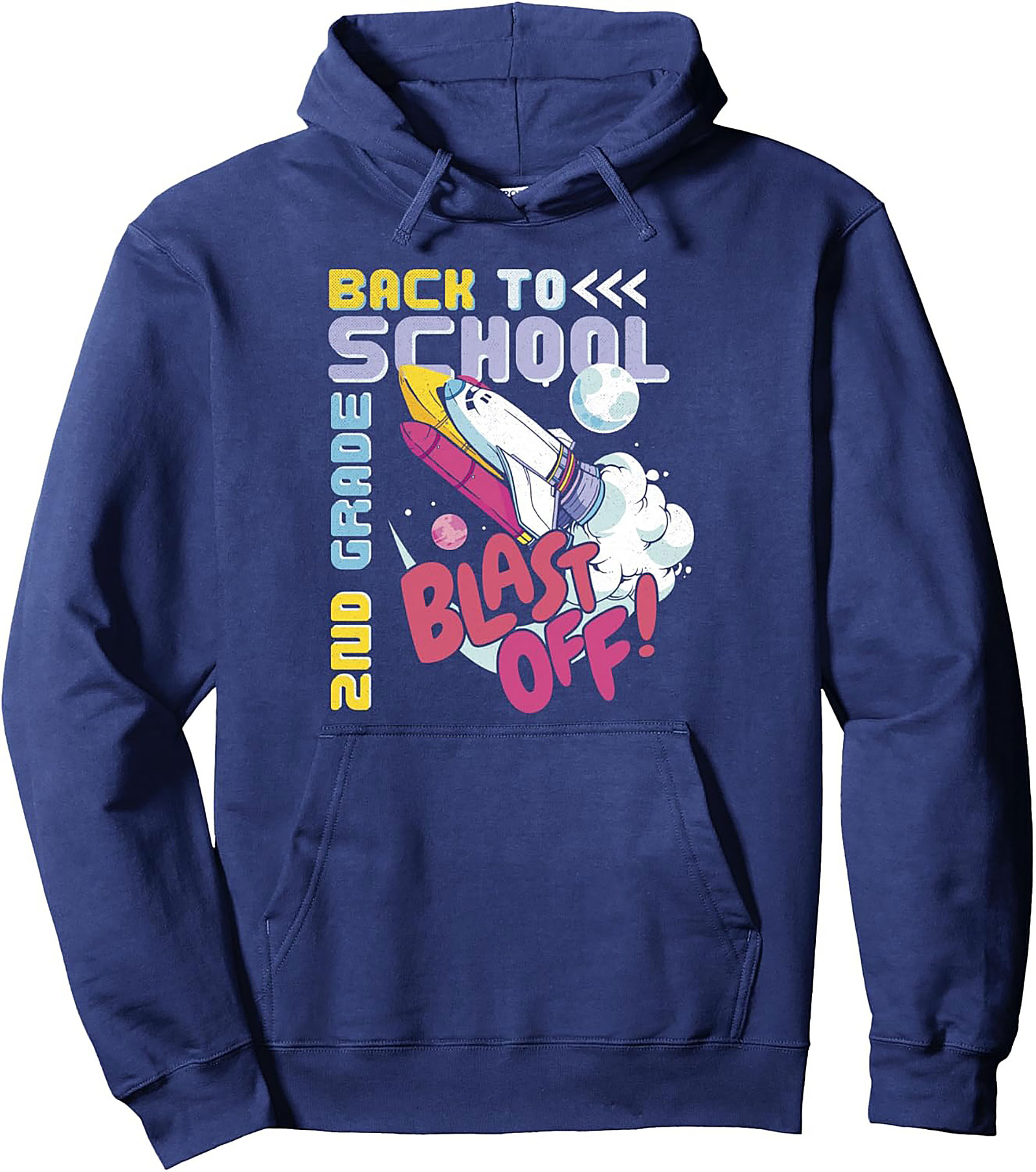 2nd Grade Blast Off Graphic Hoodie | Back to School Space Rocket Pullover