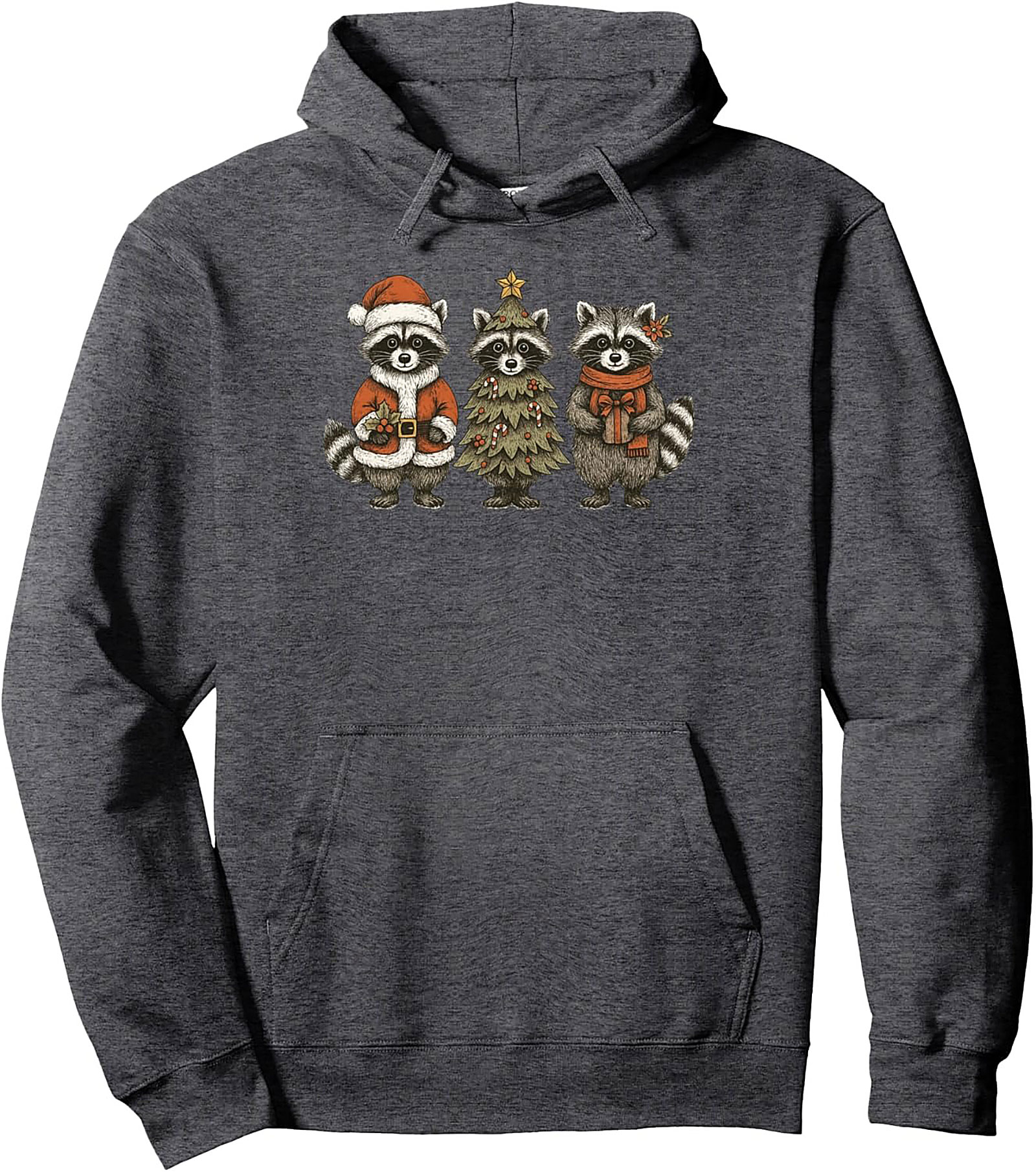 Festive Raccoon Christmas Pullover Hoodie
