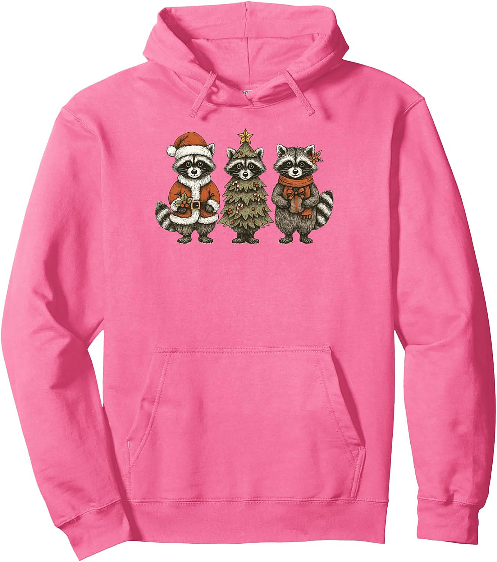 Festive Raccoon Christmas Pullover Hoodie