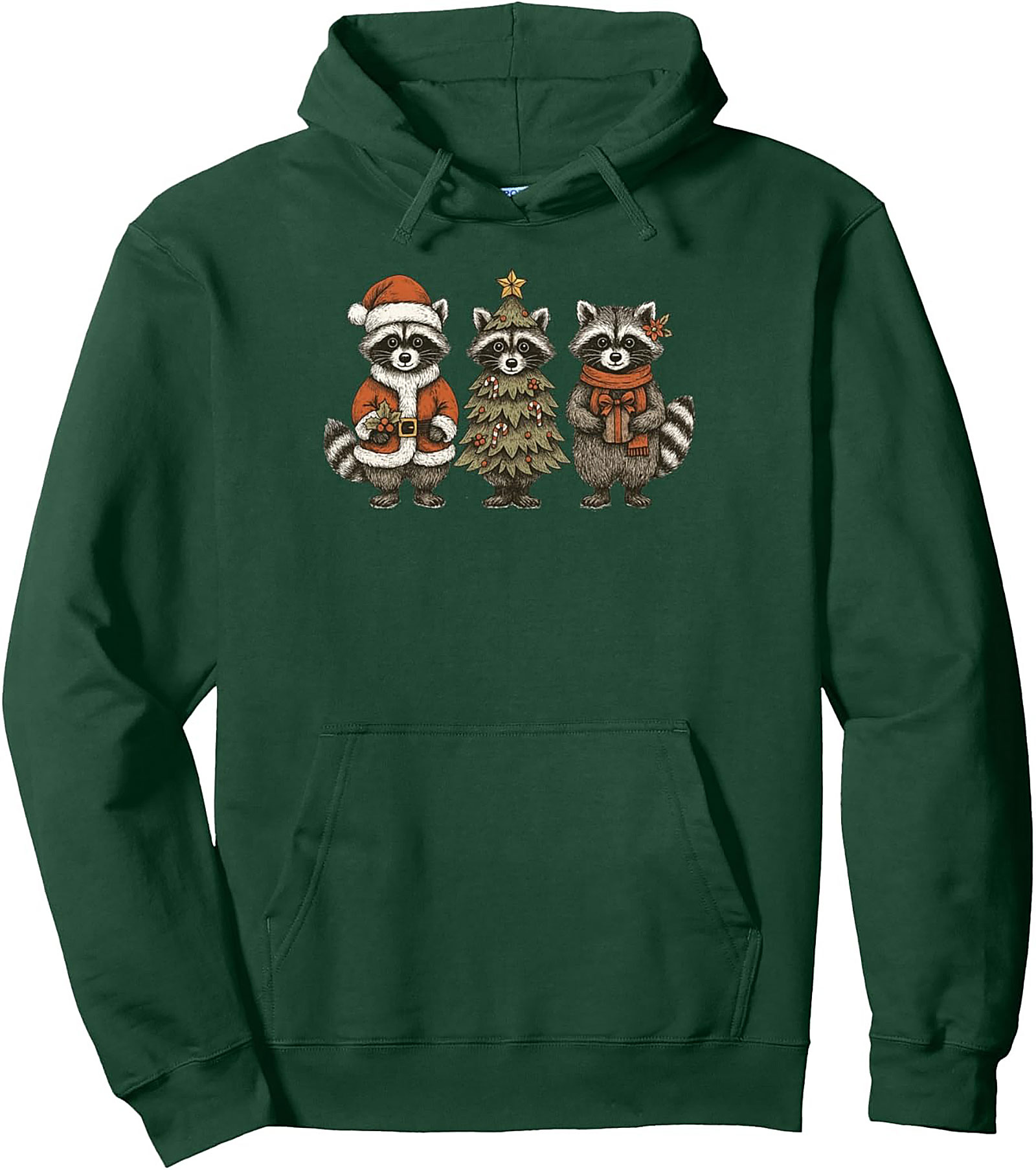 Festive Raccoon Christmas Pullover Hoodie