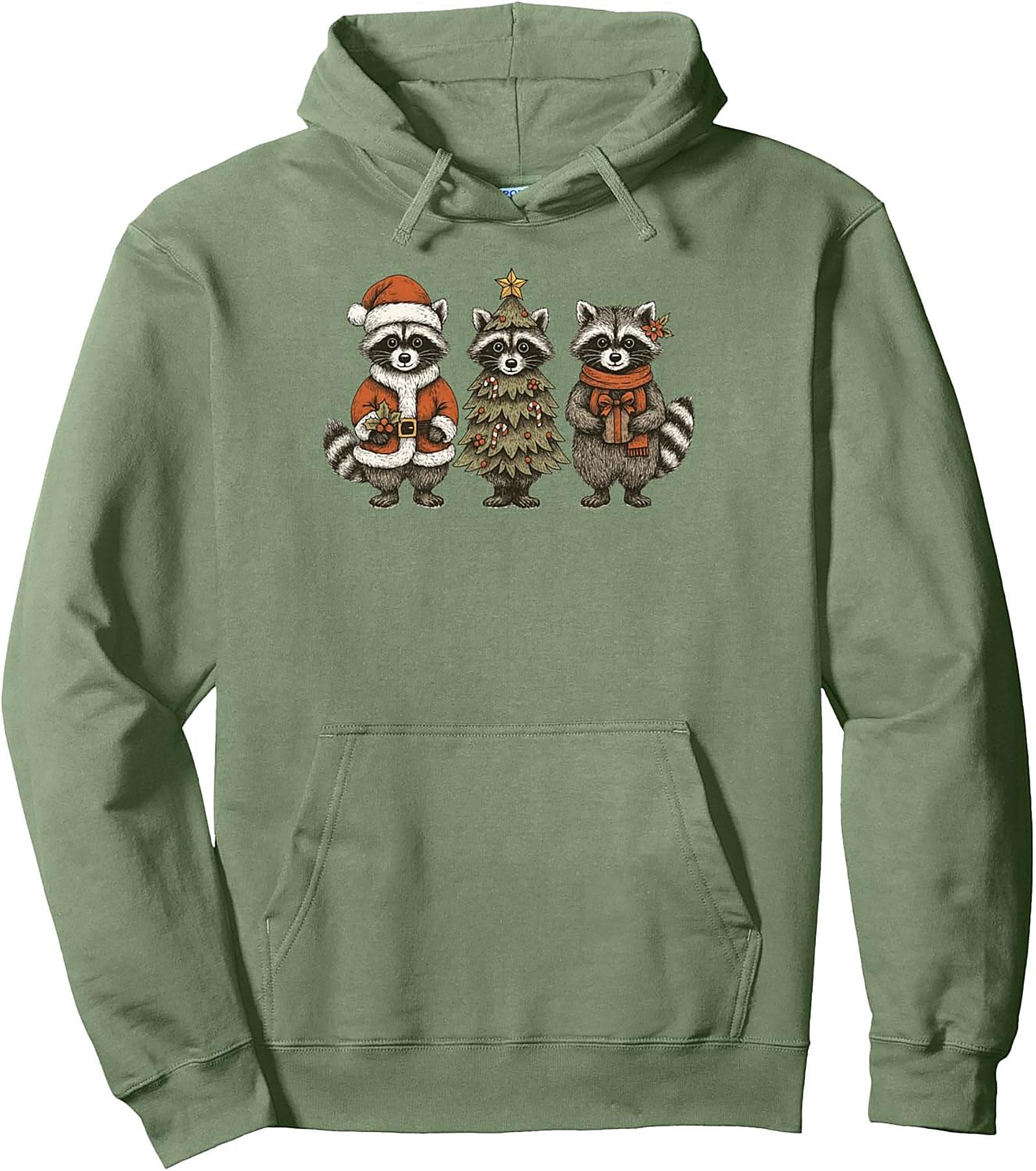 Festive Raccoon Christmas Pullover Hoodie