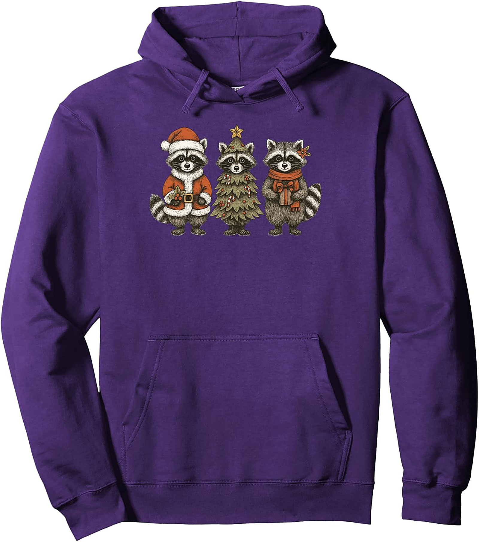Festive Raccoon Christmas Pullover Hoodie