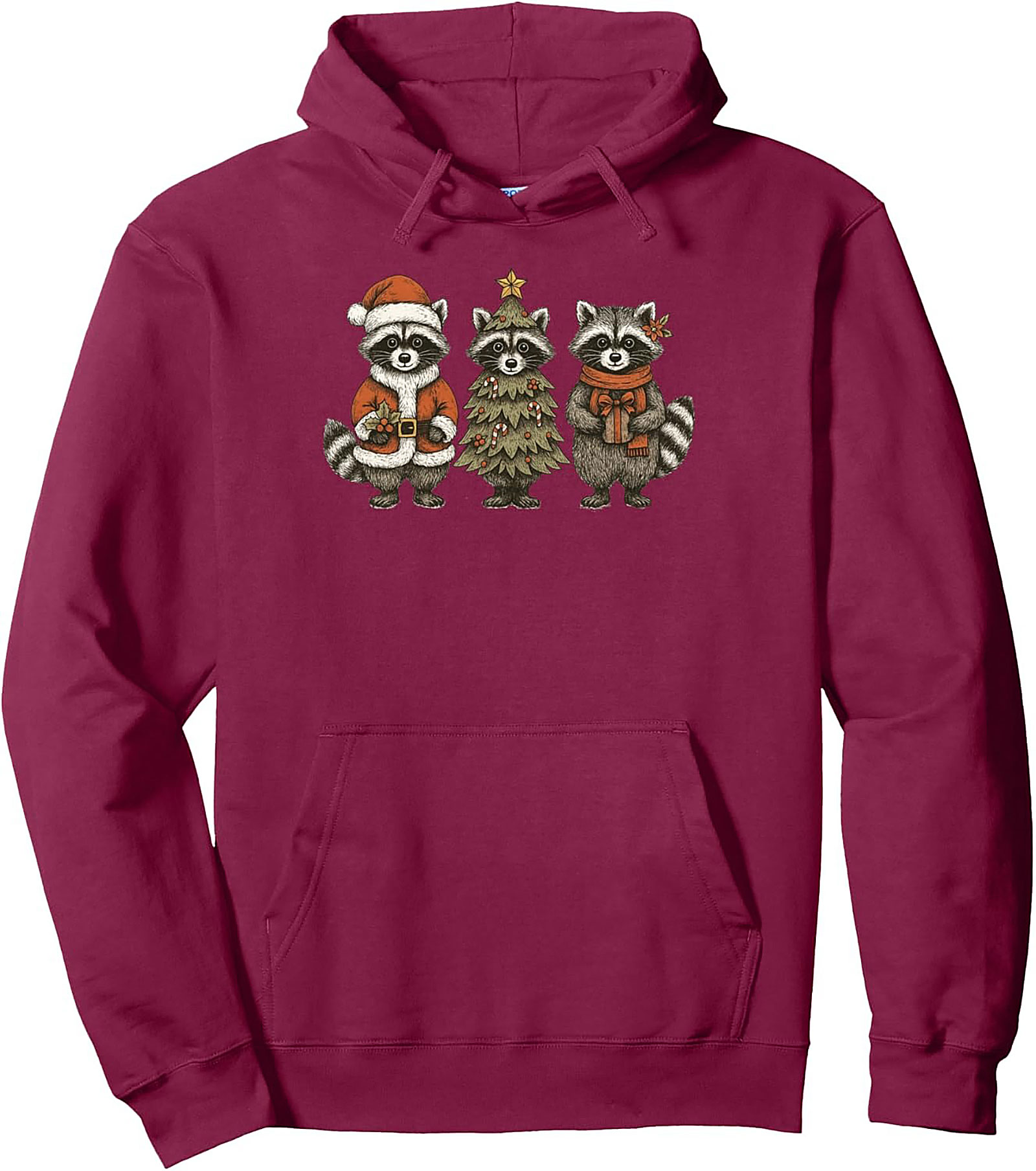 Festive Raccoon Christmas Pullover Hoodie