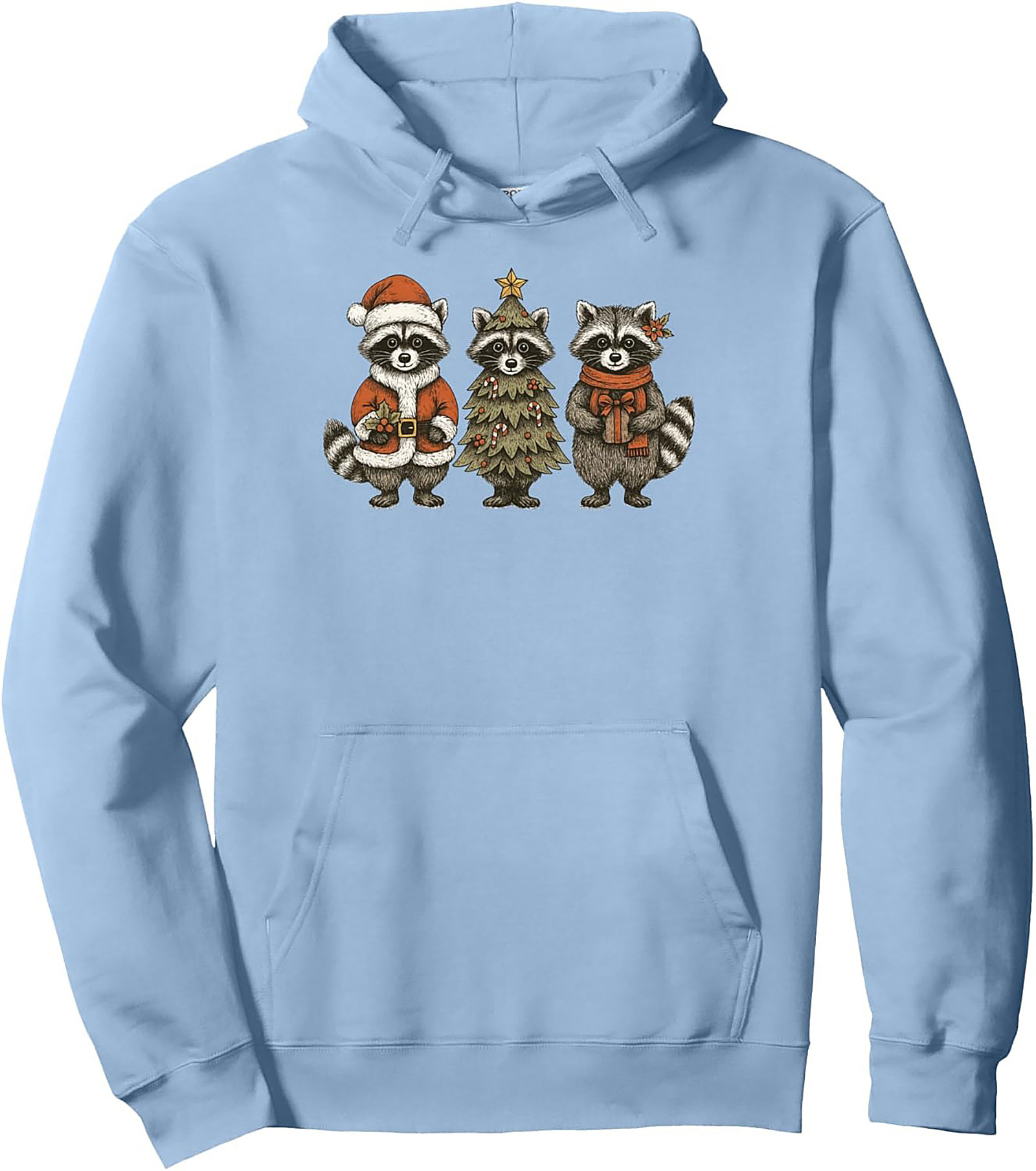 Festive Raccoon Christmas Pullover Hoodie