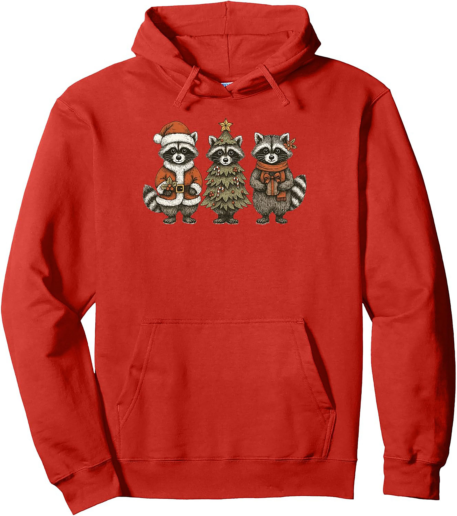 Festive Raccoon Christmas Pullover Hoodie