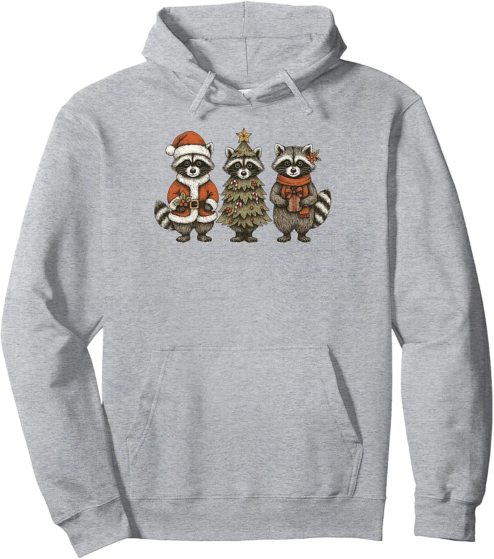 Festive Raccoon Christmas Pullover Hoodie