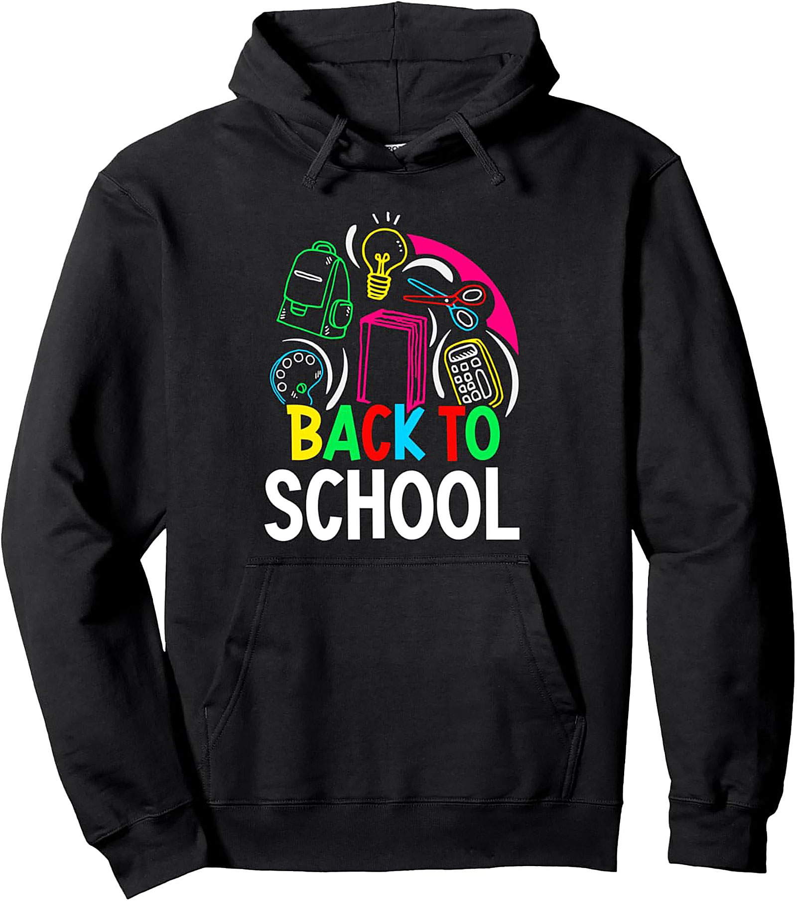 Back to School Pullover Hoodie | Neon Supplies Graphic Cozy Hoodie