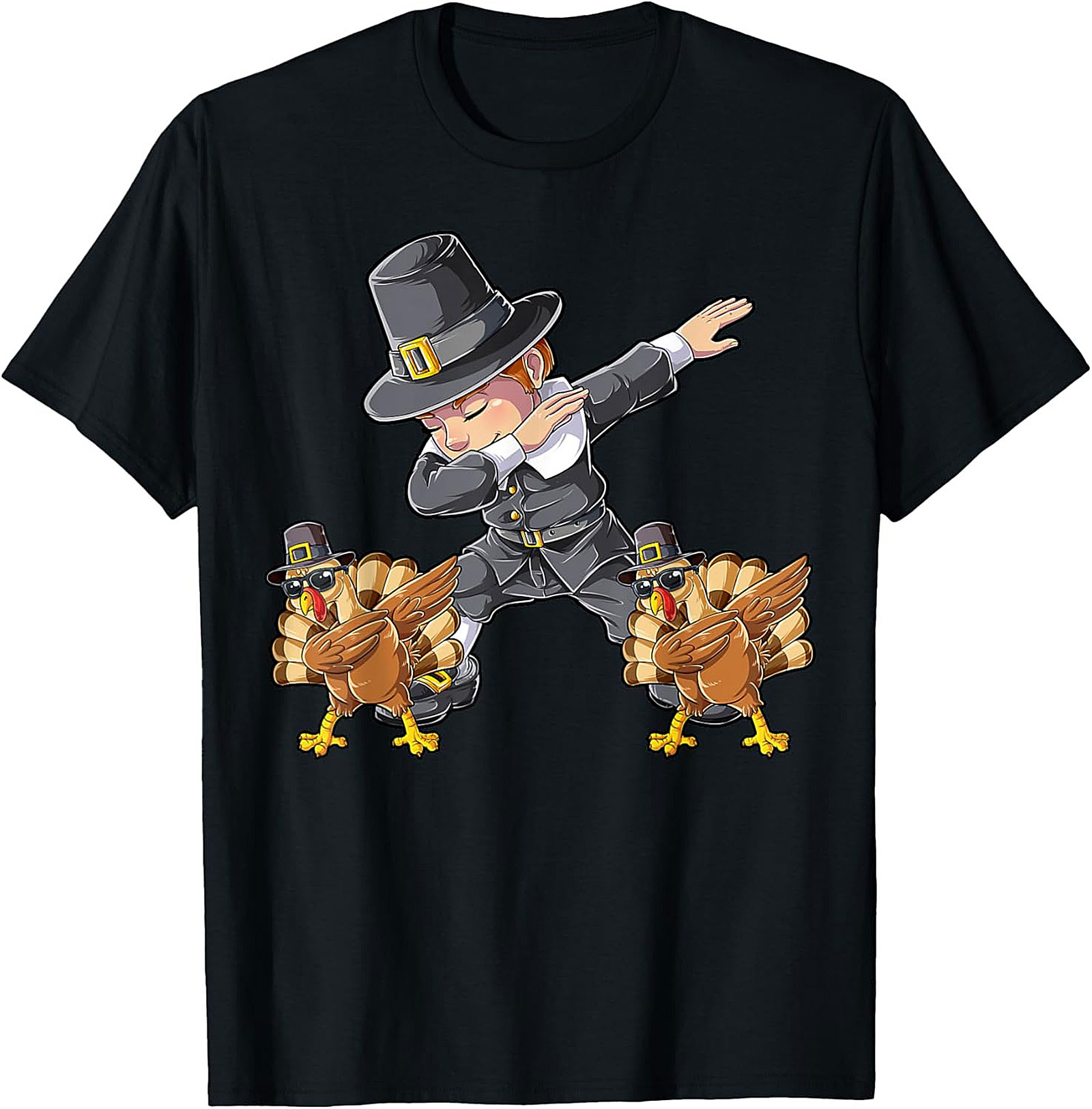 Funny Dabbing Pilgrim T-Shirt | Thanksgiving Graphic Tee