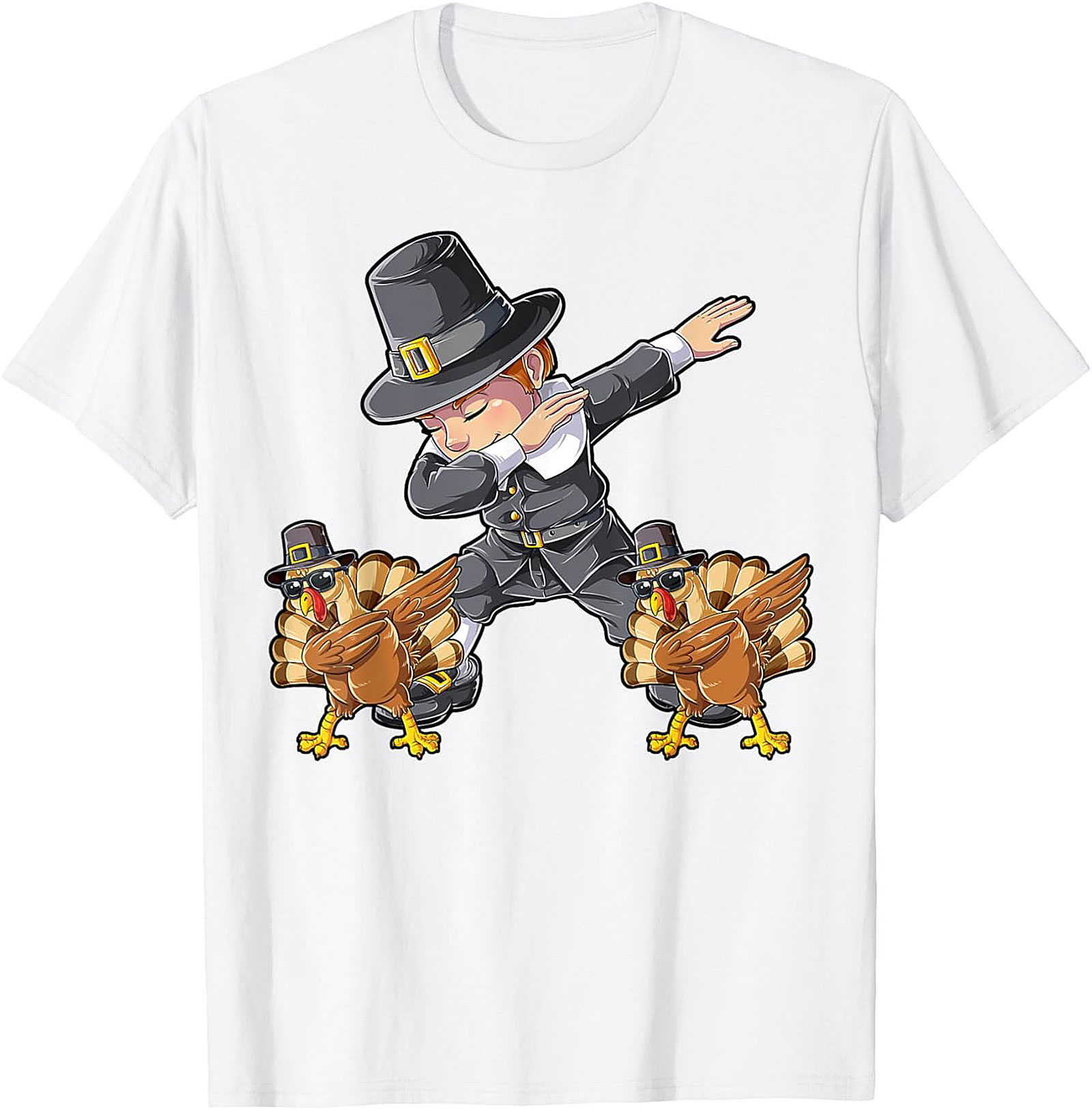 Funny Dabbing Pilgrim T-Shirt | Thanksgiving Graphic Tee