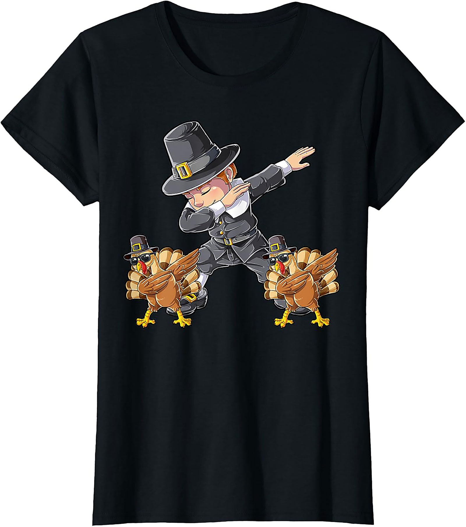 Funny Dabbing Pilgrim T-Shirt | Thanksgiving Graphic Tee