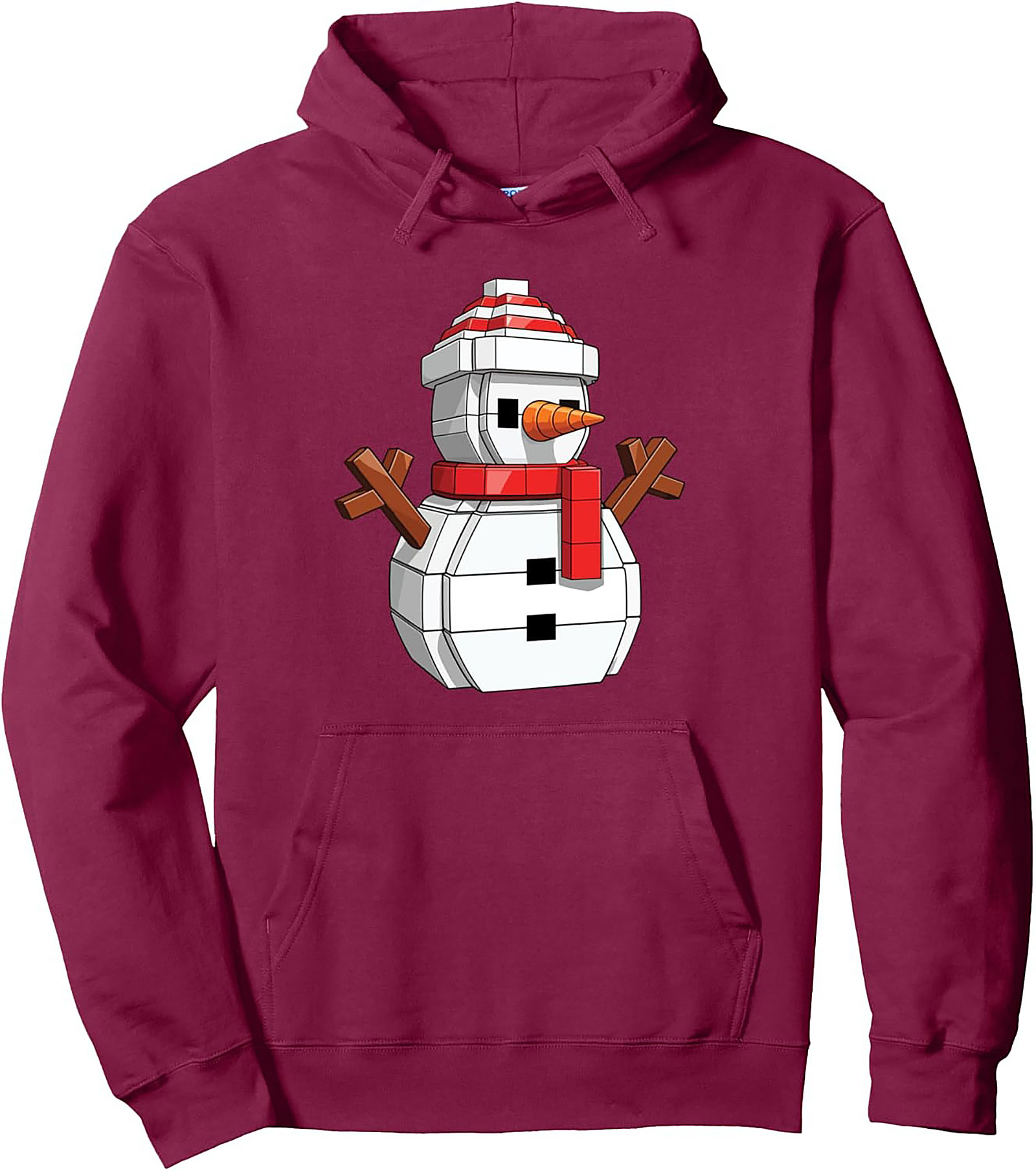 Pixel Snowman Pullover Hoodie Retro Graphic