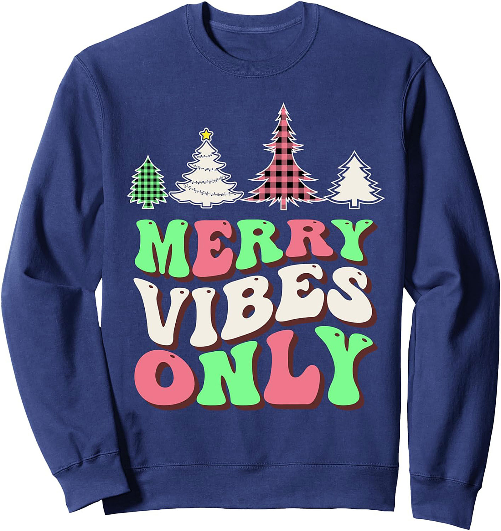 Merry Vibes Only Retro Christmas Crewneck Sweatshirt