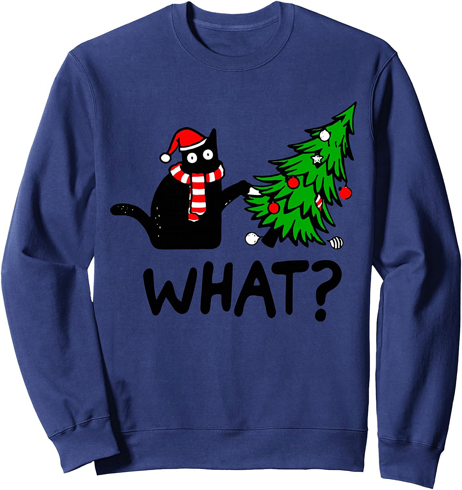 Funny Christmas Cat Crewneck Sweatshirt Holiday Pullover