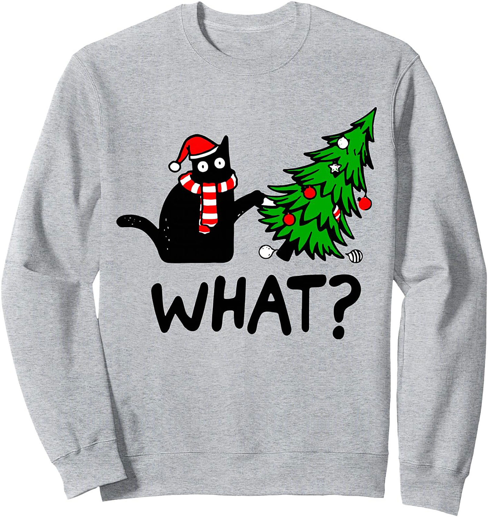 Funny Christmas Cat Crewneck Sweatshirt Holiday Pullover